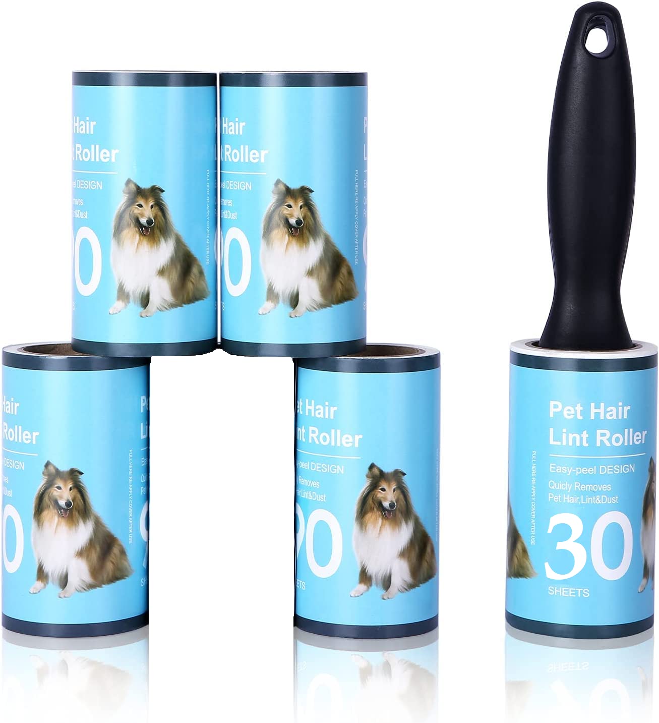 RENESMEE Lint Rollers for Pet Hair Extra Sticky, Pet Hair Remover, 1 Handle with 5 Refills, 150 Total Sheets, Lint Roller Set Brush for Dog & Cat Hair Removal, Clothes, Furniture, Cars, Carpet RENESMEE Lint Rollers for Pet Hair Extra Sticky, Pet Hair Remover, 1 Handle with 5 Refills, 150 Total Sheets, Lint Roller Set Brush for Dog & Cat Hair Removal, Clothes, Furniture, Cars, Carpet
