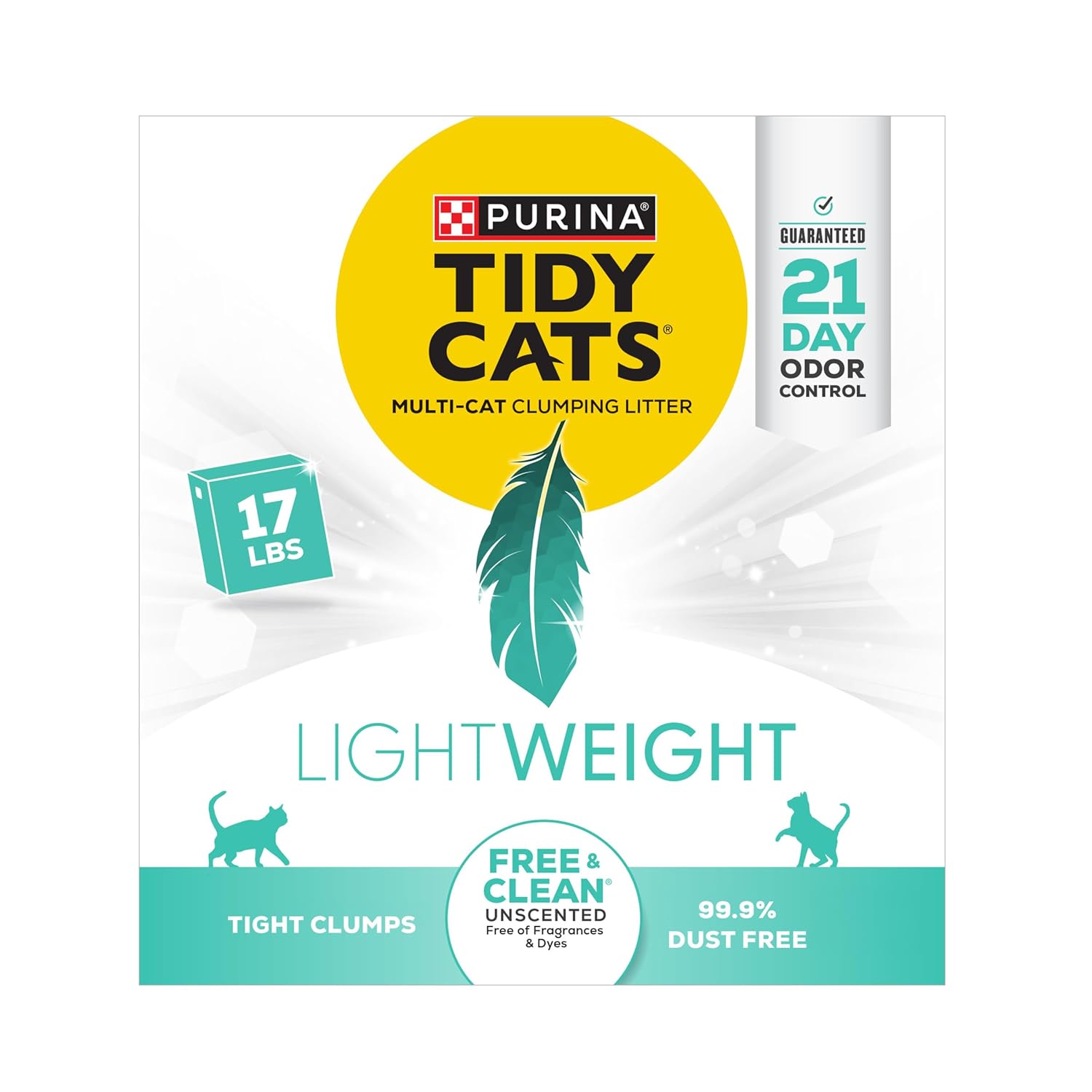 Purina Tidy Cats Light Weight, Dust Free, Clumping Cat Litter; LightWeight Free & Clean Unscented, Multi Cat Litter – 17 lb. Box