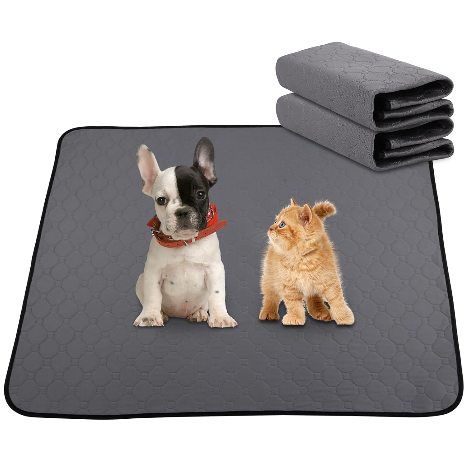 AT1nTen 2 Pack Reusable Dog Pee Pads,Dogs Waterproof Puppy Potty Training Pee Pad,Washable Training Pads Rounded Corners Pet Mats,Lightweight Pad Dog Mat Pet Supplies,Grey,Size S 23.6 x 18.5