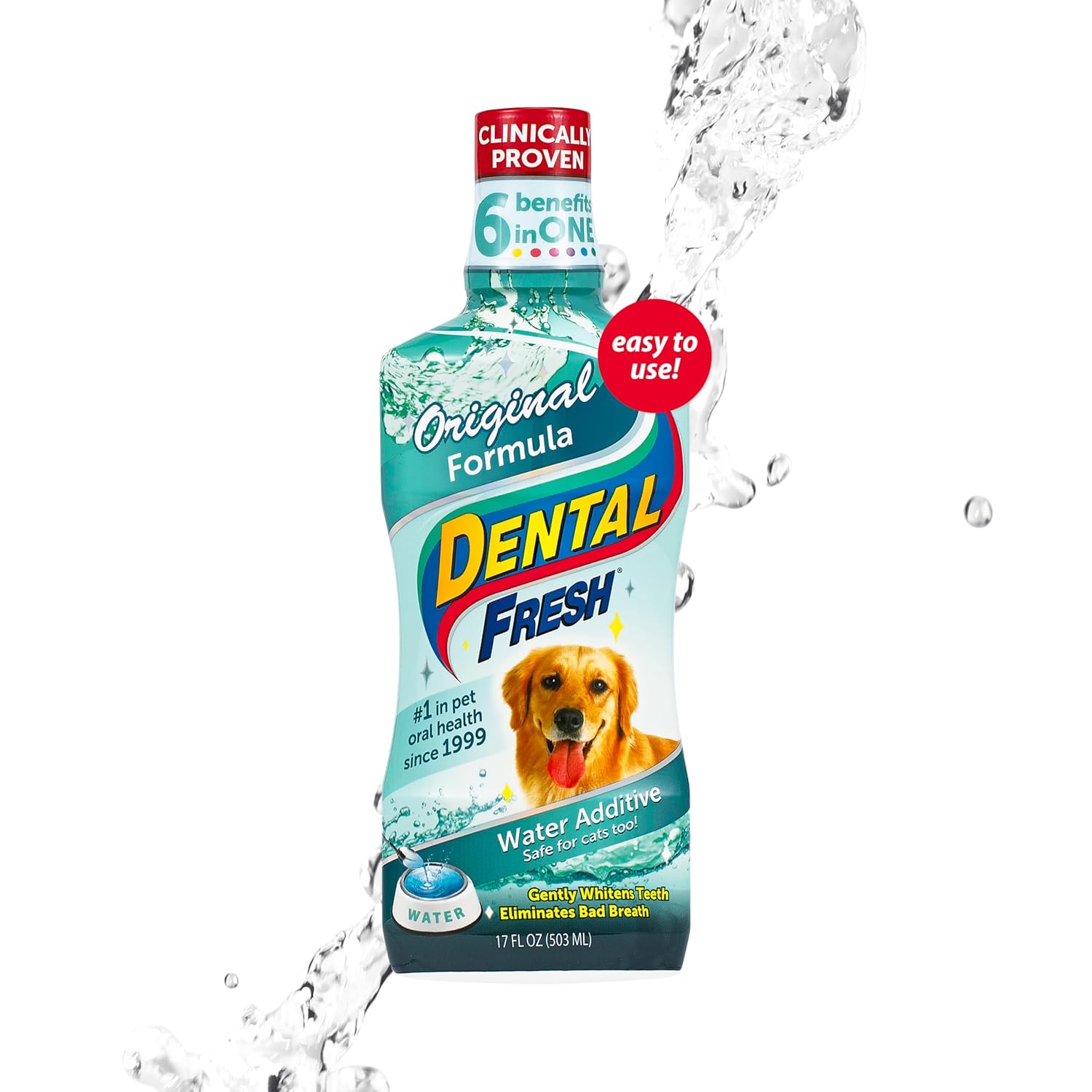 Dental Fresh Water Additive for Dogs, Original Formula, 17oz – Dog Breath Freshener and Teeth Cleaning for Dental Care– Add to Water
