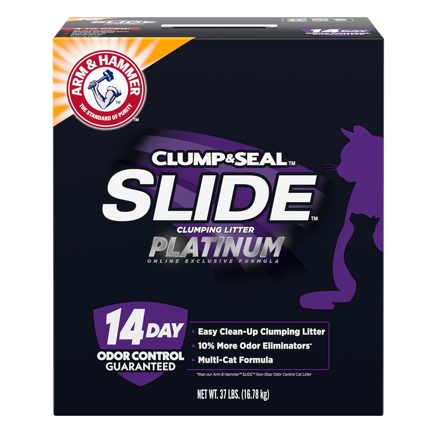Arm & Hammer Platinum Slide Easy Clean-Up Clumping Litter, Multi-Cat, 37 lbs Arm & Hammer Platinum Slide Easy Clean-Up Clumping Litter, Multi-Cat, 37 lbs