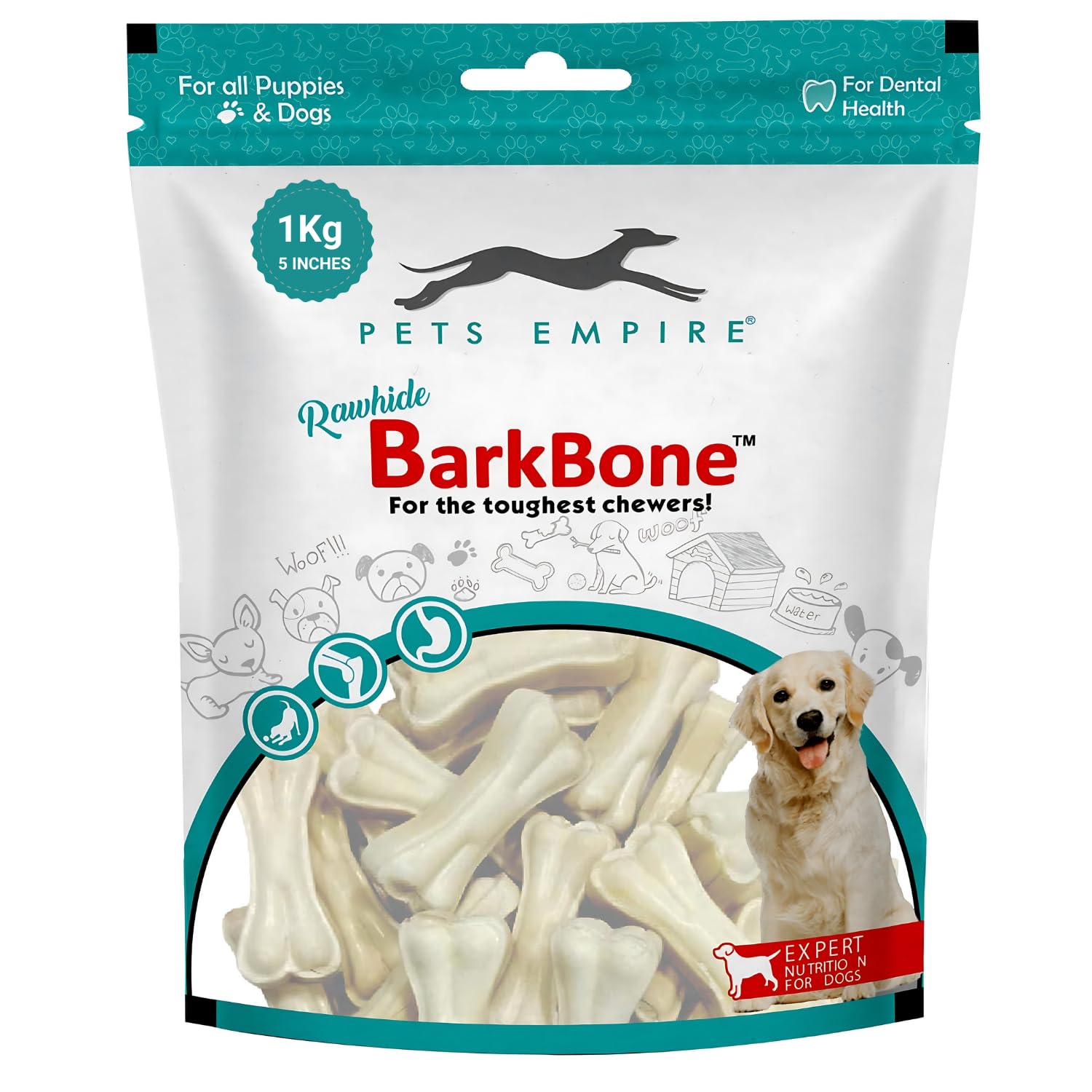 PETS EMPIRE Rawhide Pressed Chew Dog Bone Pack 5 Inches, Chewy Dogs Training and Feeding Treats, Crunchy Chew Calcium Bones, Pet Haddi Treat for Dogs, Pups, Puppies – 1 Kg