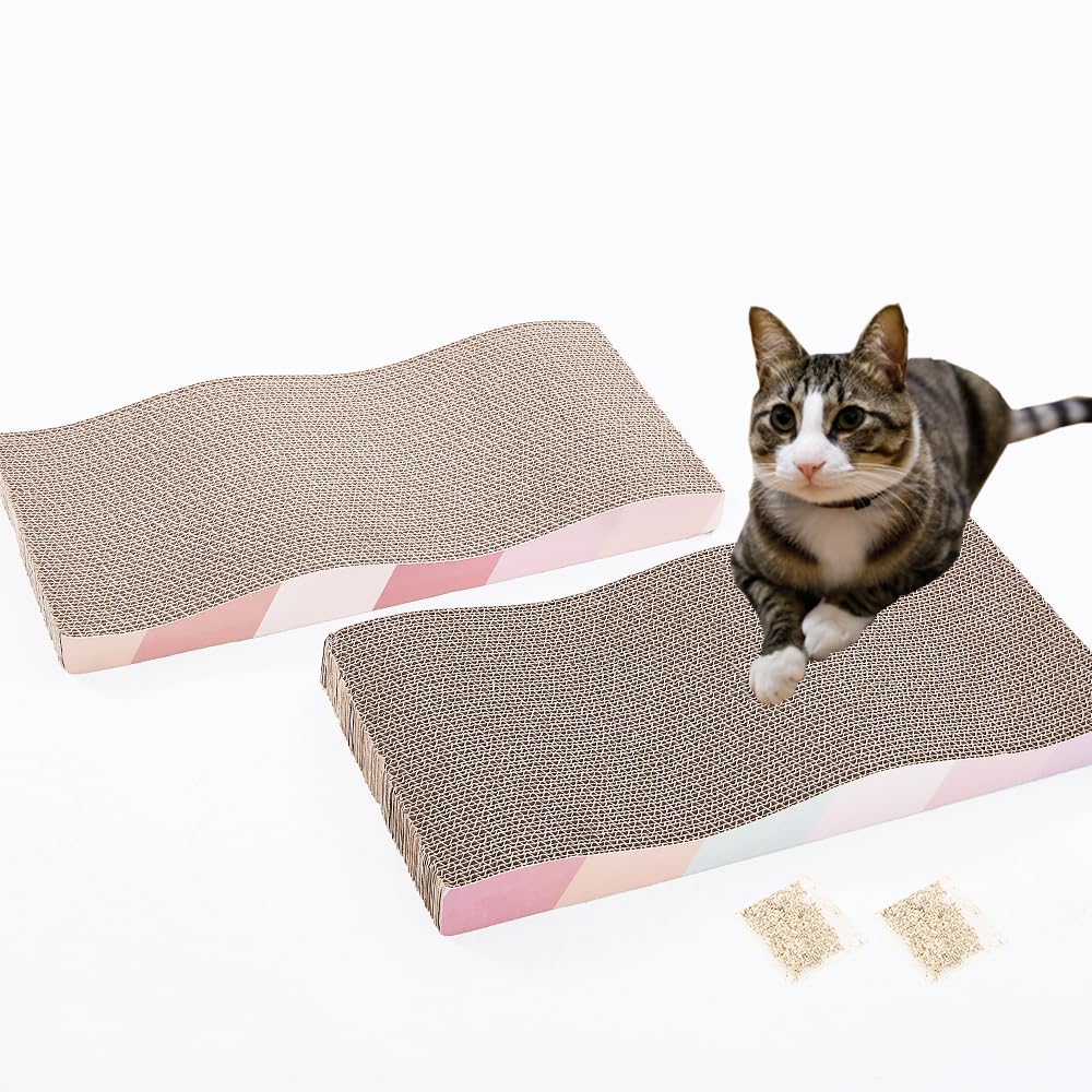 SIDAZON Cat Scratch Pad Cardboard cat scratchers for Indoor Cats Reversible Large Wide Corrugated with Catnip(2pcs)