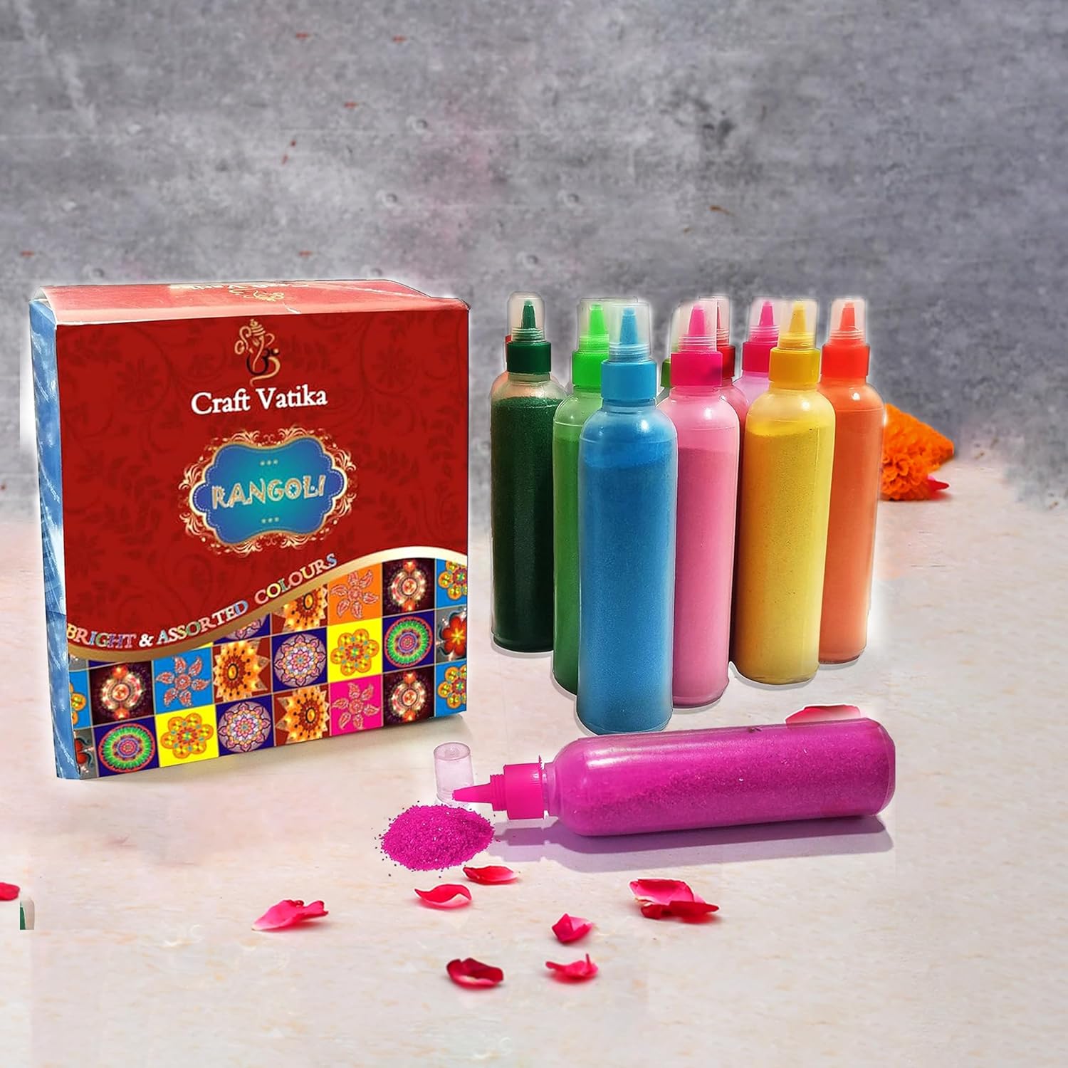 CraftVatika 12 Rangoli Colour Powder Tube Kit, Diwali Decoration Items Bottles Tool Floor Art Rang for Home Navratri Pongal Pooja Mandir Decor (Pack of 12) (1 Box- 12 Bottle) CraftVatika 12 Rangoli Colour Powder Tube Kit, Diwali Decoration Items Bottles Tool Floor Art Rang for Home Navratri Pongal Pooja Mandir Decor (Pack of 12) (1 Box- 12 Bottle)