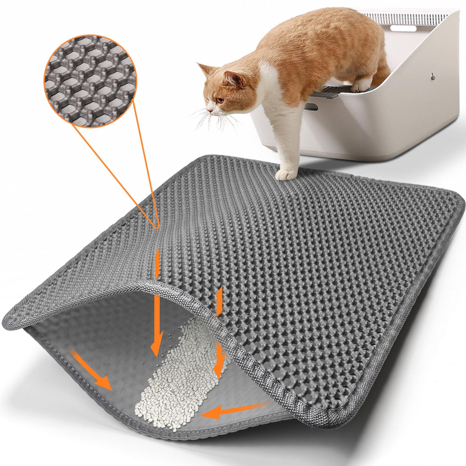 Conlun Cat Litter Mat Cat Litter Trapping Mat, Honeycomb Double Layer Design, Urine and Water Proof Material, Scatter Control,Ã‚ Less Wasteï¼Å’Easier to Clean,Washable