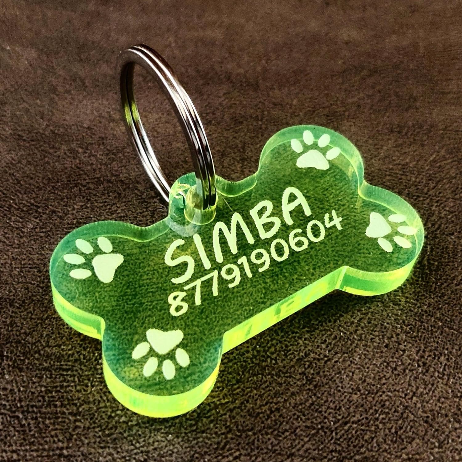 PALLY Pets’ Products Waterproof Acrylic Bone Shape Customized Cat or Dog Name Tag for Pet ID, Water-Proof, Rust-Proof Acrylic Neon Green Personalized Dog Collar Tag
