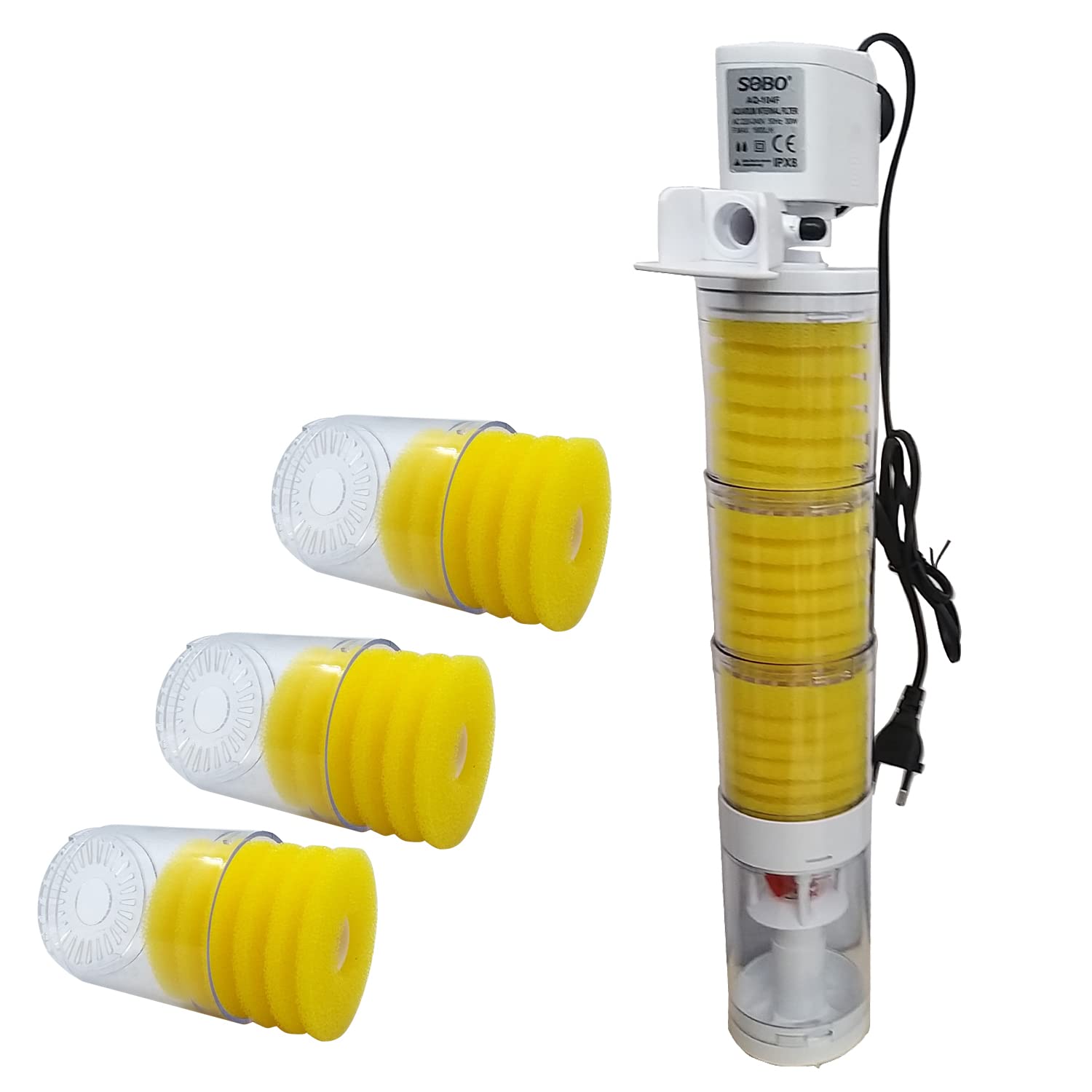 Jainsons Pet Products SOBO Aquarium Multifunction Internal Filter, Clean Fish Waste, Water Circulation, Wave Maker, Dissolved Oxygen Water Pump with Sponge (SOBO AQ-104F, Power: 30W/ F.MAX: 1800L)
