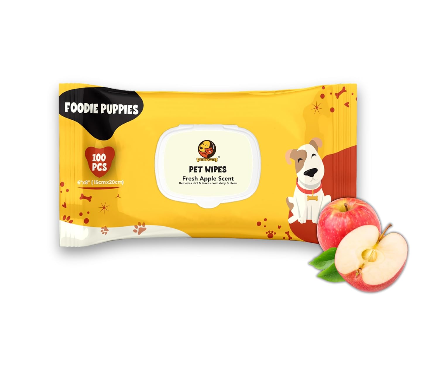 Foodie Puppies Pet Anti-Bacterial 100 Wet Wipes with Fresh Apple Scent for Dogs, Puppies & Pets – (100 Wipes X 1 Pack) | Suitable for All Types of Pets Dry Bathing, Daily Care, Paw Cleaning Wipes