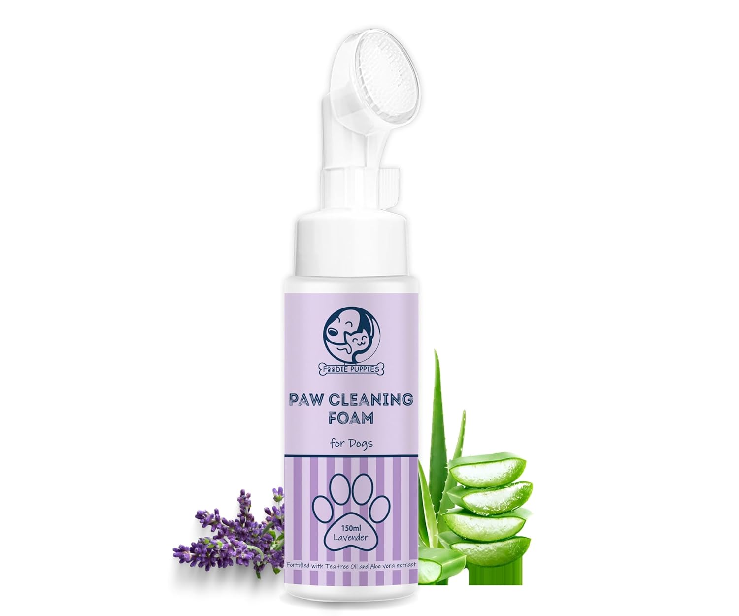 Foodie Puppies Dog Paw Cleaning Foam with Silicone Brush – 150ml | Lavender Paw Cleaner for Dog Foot Scrubber Cleaning Brush | Fortified with Tea Tree Oil and Aloe Vera Extract