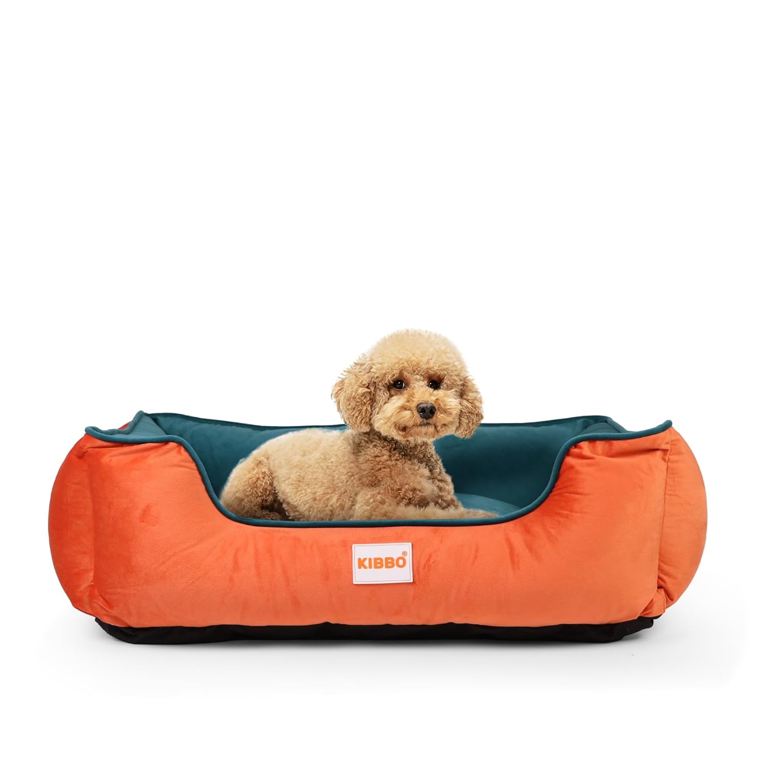 KIBBO Ultra Soft Premium Luxury Pet Bed for Dog and Cat|100% Polyfill Cotton, Washable Cover,Anti Slip Base| Medium & Large Size Breeds|Orange-Green