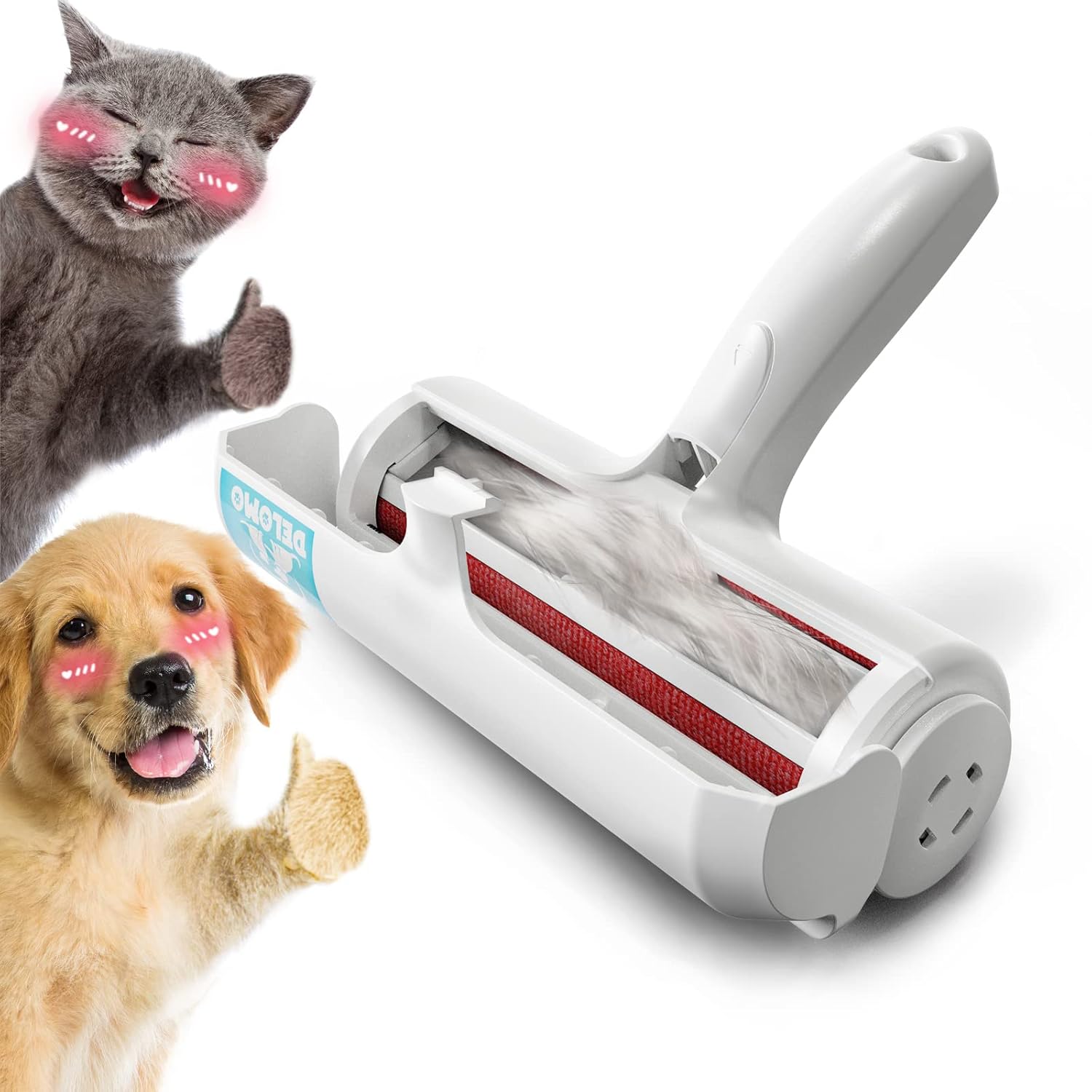 DELOMO Pet Hair Remover – Lint Roller for Pet Hair – Cat and Dog Hair Remover for Couch, Furniture, Carpet, Car Seat, Reusable Pet Hair Roller W/Self-Cleaning Base – Upgraded Animal Fur Removal Tool