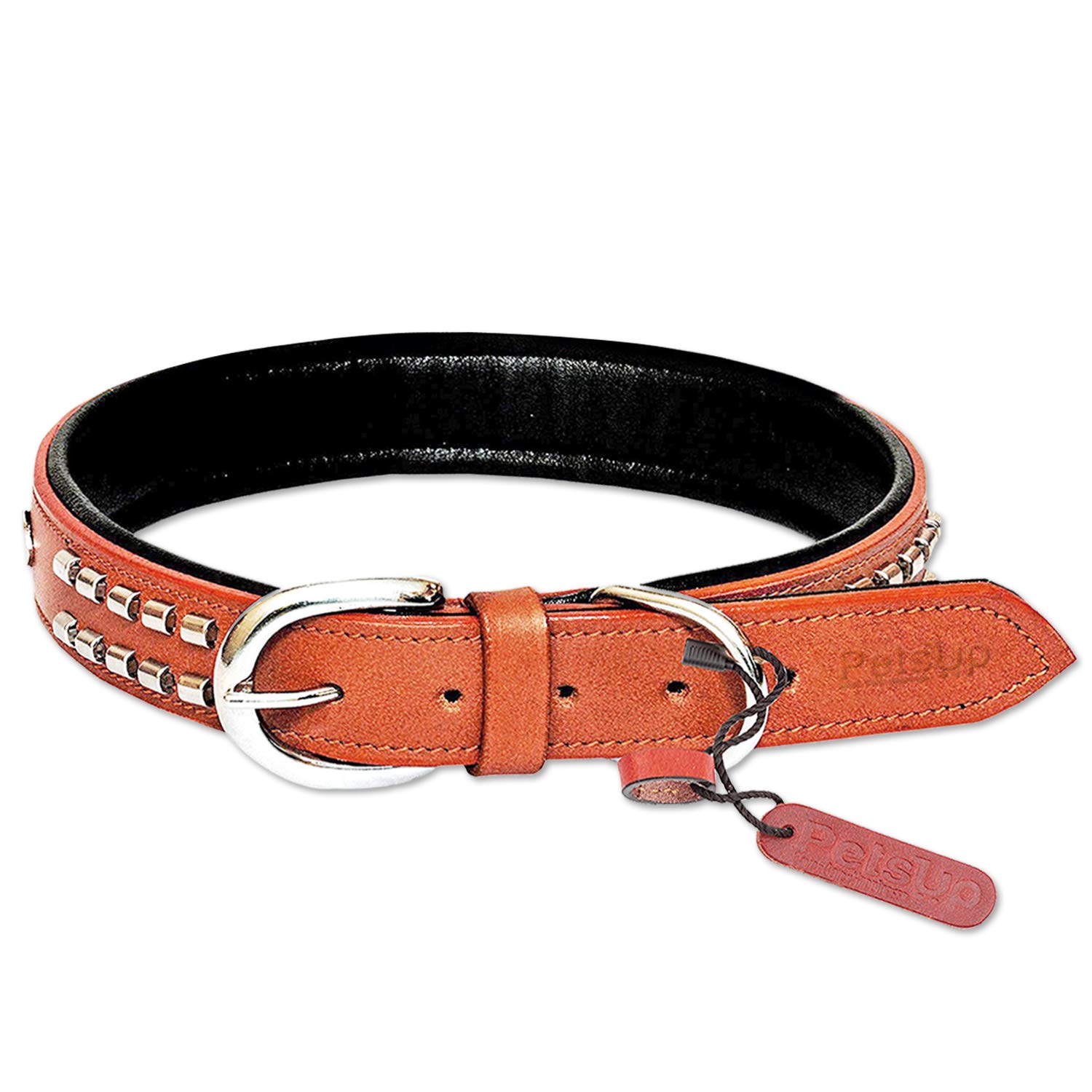 Petsup Dog Leather Collar with Designer Studs (Small, Tan)
