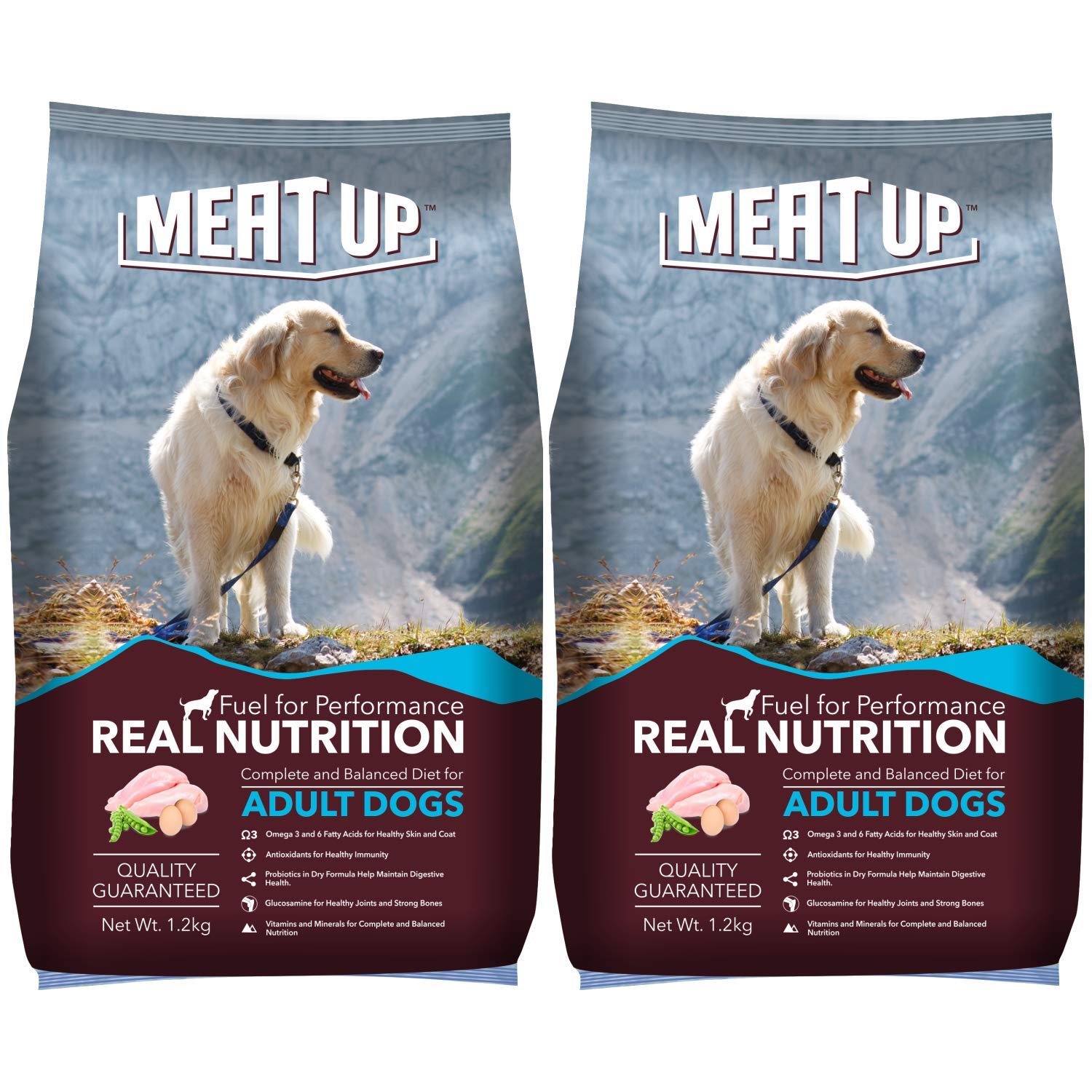 Meat Up Dry Adult Dry Dog Food, 1.2 kg (Buy 1 Get 1 Free), Total 2.4 Kg Pack