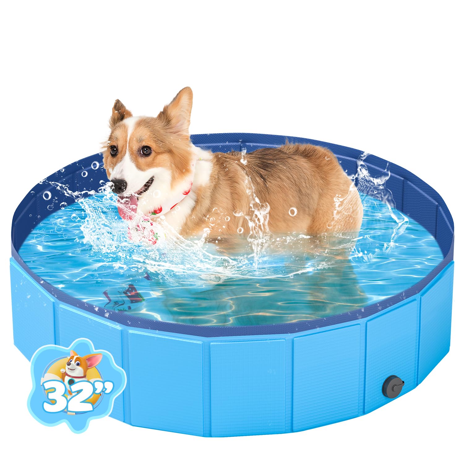 YSJILIDE Foldable Pool, Portable PVC Pet Swimming Pool, Collapsible Dog Bath for for Large Medium Small Dogs & Kids (S-32″x 8″ Blue)