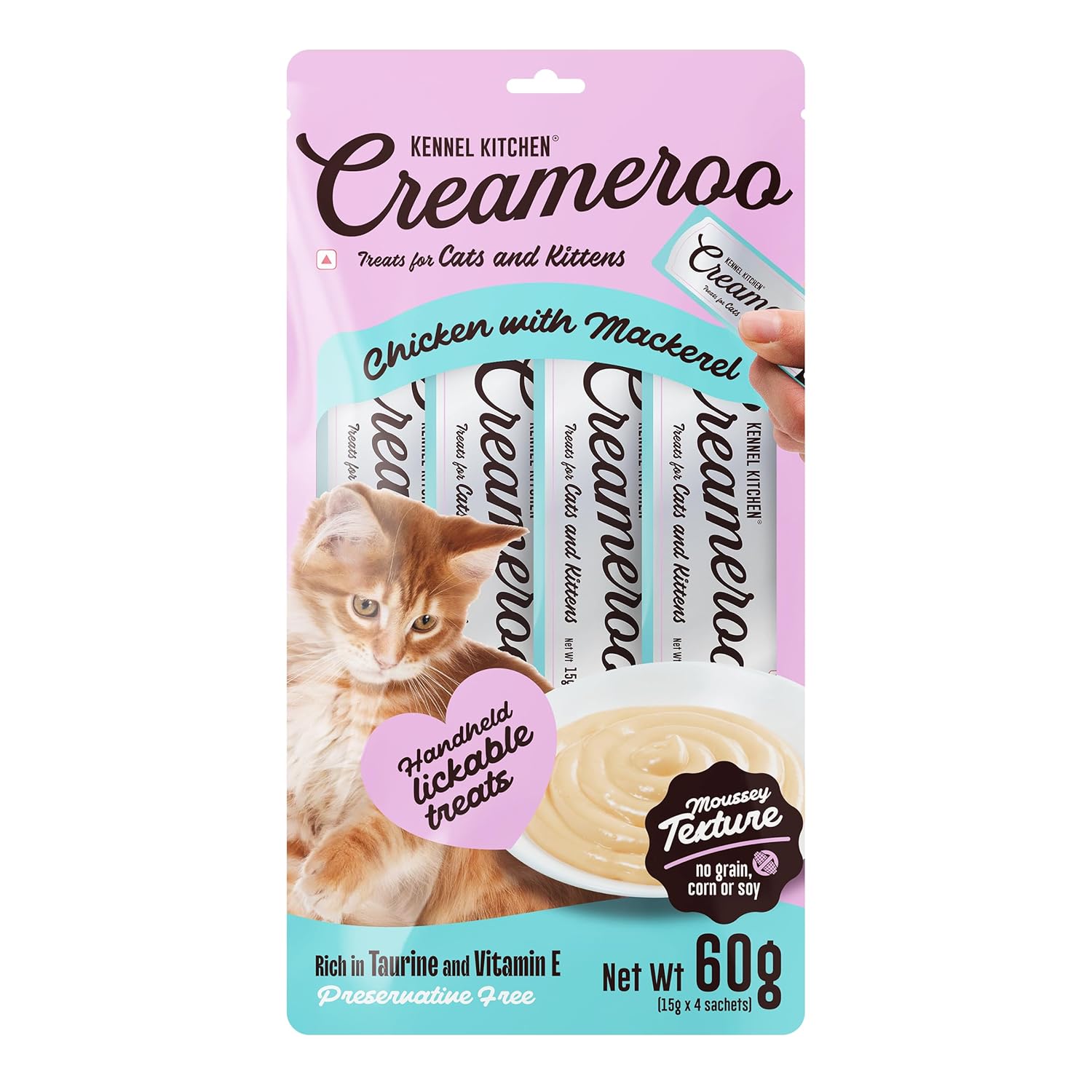 Kennel Kitchen Creameroo Cat Treats, 60g, 4 Pieces | Chicken with Mackerel Flavour | Smooth Creamy Treats for Cats and Kittens | Handheld Lick-able Wet Cat Food Treats | Preservative Free Kennel Kitchen Creameroo Cat Treats, 60g, 4 Pieces | Chicken with Mackerel Flavour | Smooth Creamy Treats for Cats and Kittens | Handheld Lick-able Wet Cat Food Treats | Preservative Free