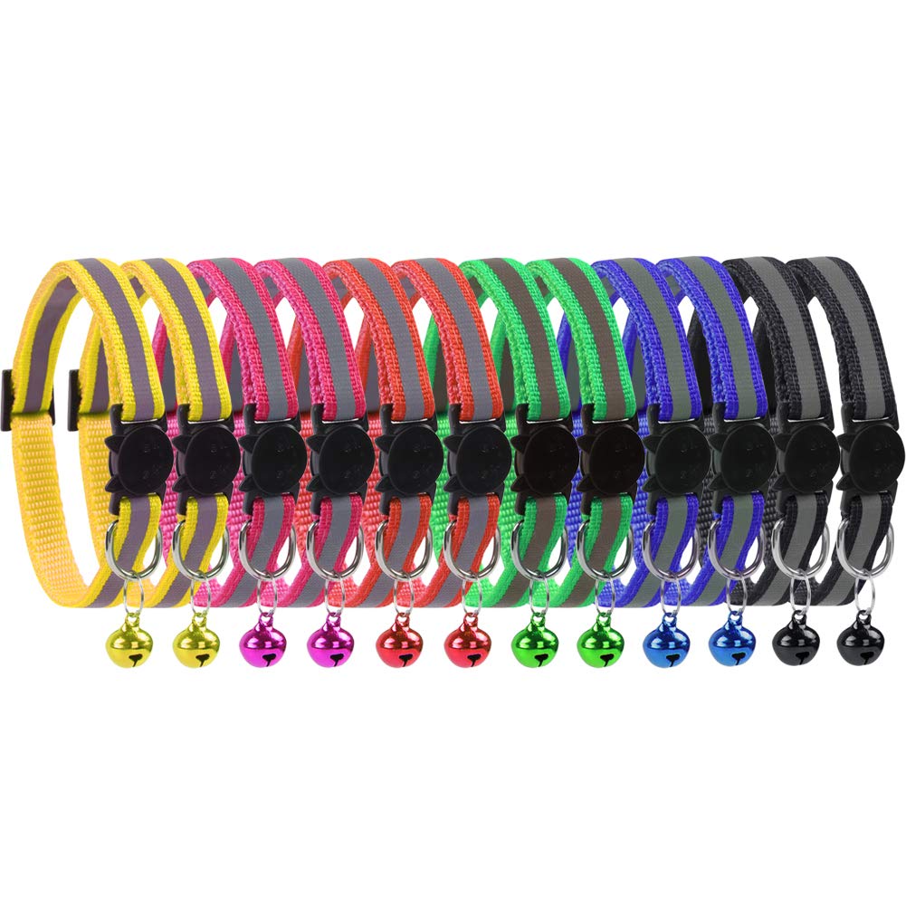 Reflective Nylon Breakaway Cat Collars with Bell Adjustable for Small Pet Dog Puppies(12pcs/set)