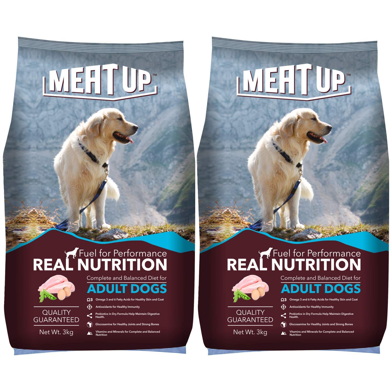 Meat Up Adult Dry Dog Food, 3 kg (Buy 1 Get 1 Free), Total 6 Kg Pack
