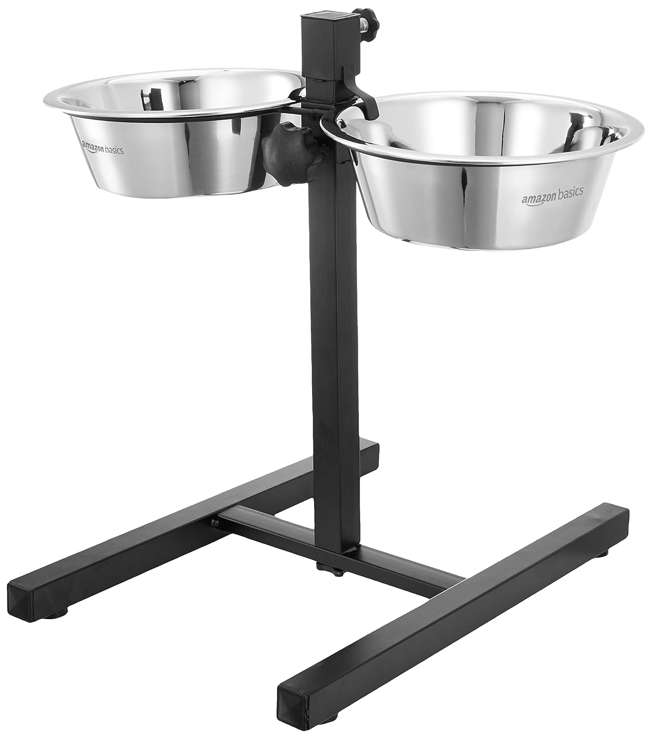 amazon basics Adjustable Double Diner for Food and Water for Dog & Cat, with H-Base and Two Removable Stainless Steel Bowls 2 X 1500 Ml, 44.9 Cm, 26.5 Cm, 42.5 Cm