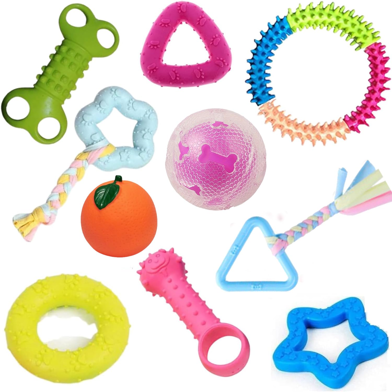 emily pets Dog Chew Toys Combo of 10pcs Rubber Ring Toy,Teether,Dumble Teether & Latex Non-Toxic Toys Dog Toys & Puppy Toys (Color May Vary)