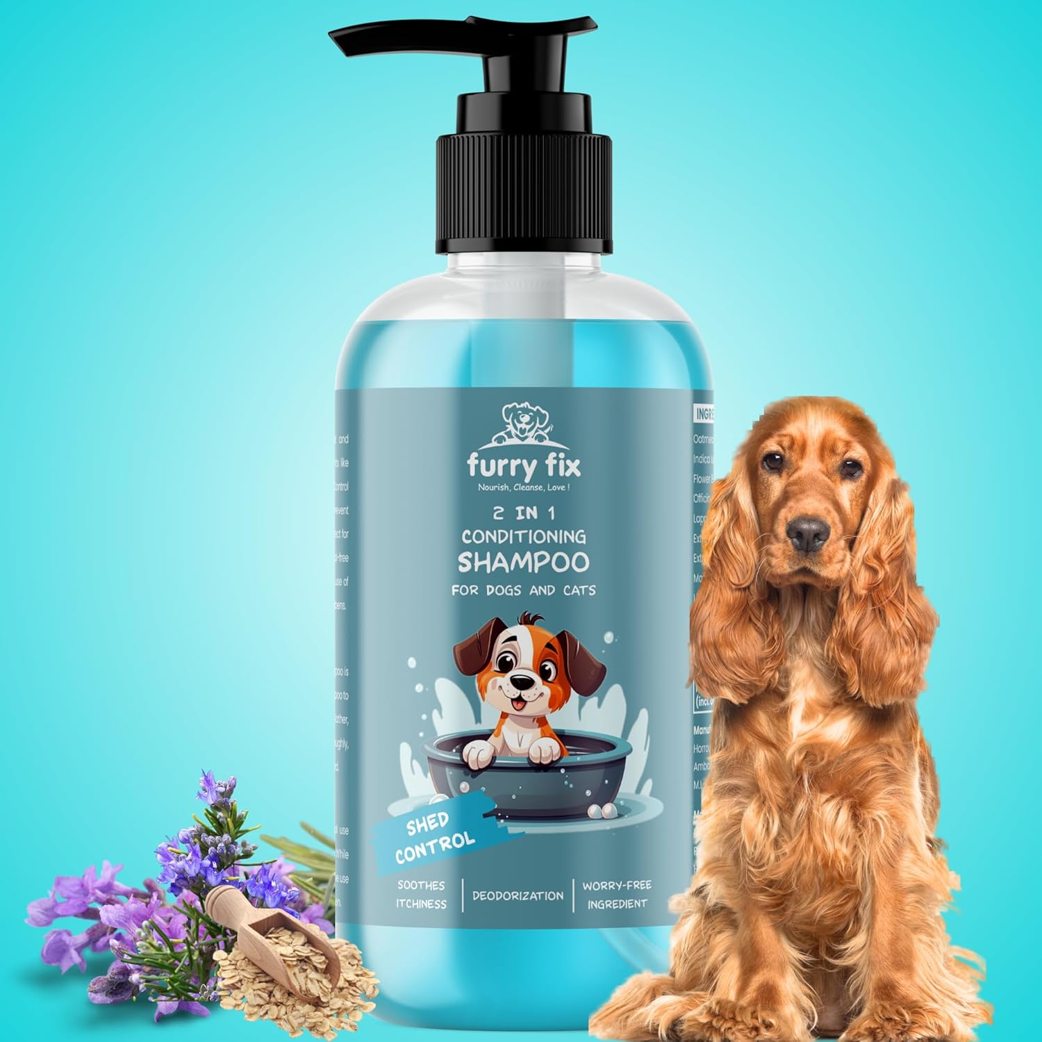 Furryfix Natural Shed Control 2 in 1 Conditioner Shampoo for Dogs and Cats 300 ml, Moisturizing, Anti-Hair Fall Shampoo for Dogs, Shampoo for Dogs & Cats, SLS Free, Paraben Free, Lavender Fragrance Furryfix Natural Shed Control 2 in 1 Conditioner Shampoo for Dogs and Cats 300 ml, Moisturizing, Anti-Hair Fall Shampoo for Dogs, Shampoo for Dogs & Cats, SLS Free, Paraben Free, Lavender Fragrance