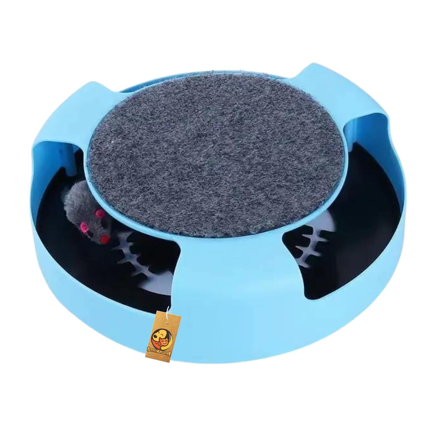 Foodie Puppies Interactive Catch Mouse Cat Scratcher Toy with Rotating Mouse and Scratching Pad/Mat for Cats & Kittens – (Sky Blue) | Durable, Non-Toxic Plastic Disc for Indoor Cat Claw Care and Play