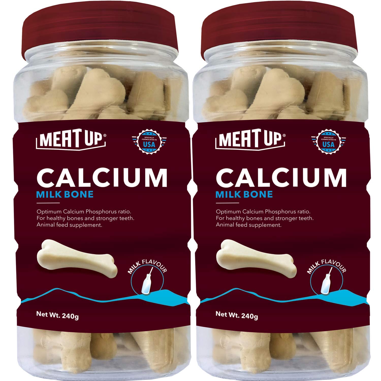Meat Up Dog Supplement Treats Calcium Bone Jar 240 G Pack, 30 Pieces – for All Life Stages (buy 1 get 1 free)