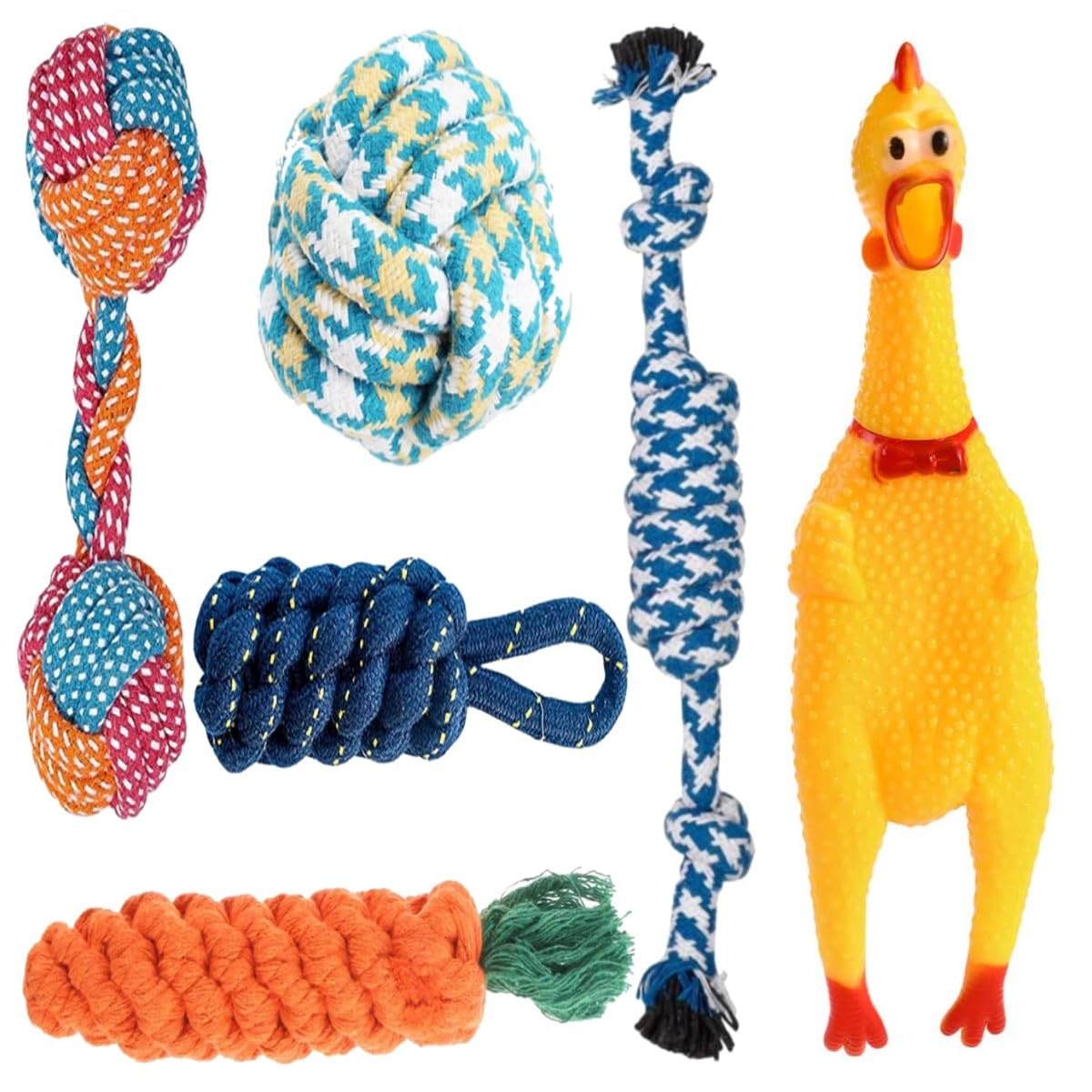 Agirav Tail Dog Toys + Dog Chew Toys + Puppy Teething Toys + Rope Dog Toy + Dog Toys for Small to Medium Dog Toys+ Dog Squeaky Toys + Dog Toy Set (Pack of 6)