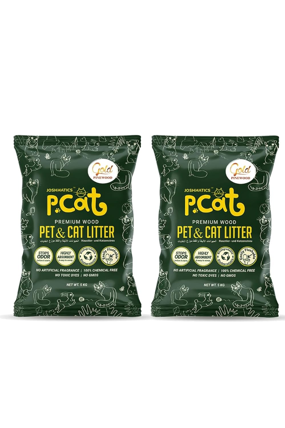 Joshmatic’s Gold PCAT Premium Pinewood Pet and Cat Litter- Pack of Two (10 Kg)