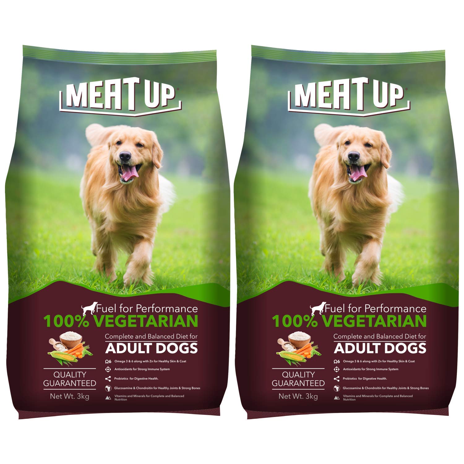 Meat Up Adult Dry Dog Food 100% Veg, 3kg (Buy 1 Get 1 Free),Total 6 Kg Pack