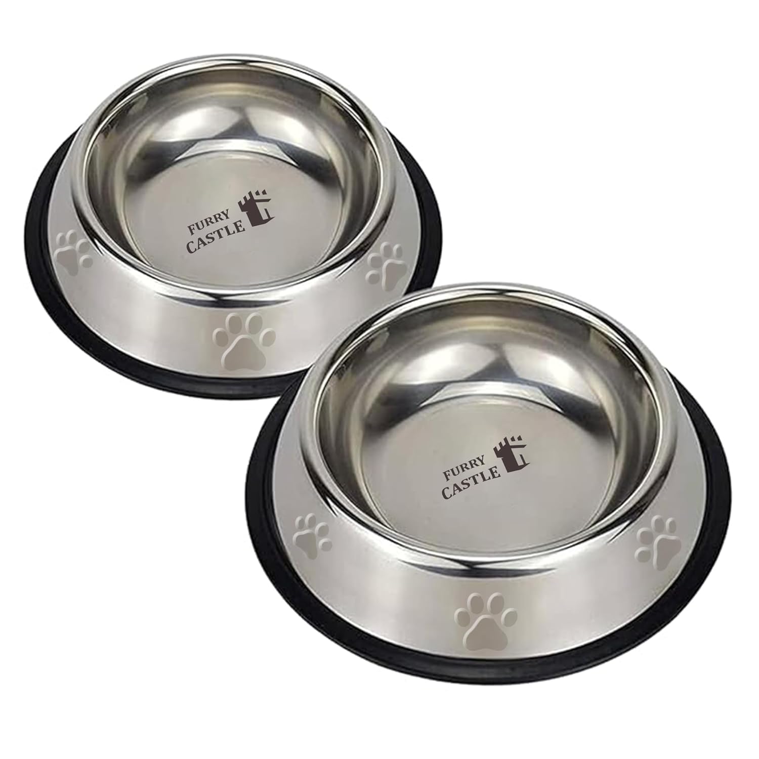 Furry castle Stainless Steel Dog Bowl, Pet Feeder Water Food Bowl Non-Slip Puppy Dishes for Medium to Large Dogs | Bowl with Anti-Skid Rubber Base (Silver, 700ml Pack of 2) Furry castle Stainless Steel Dog Bowl, Pet Feeder Water Food Bowl Non-Slip Puppy Dishes for Medium to Large Dogs | Bowl with Anti-Skid Rubber Base (Silver, 700ml Pack of 2)