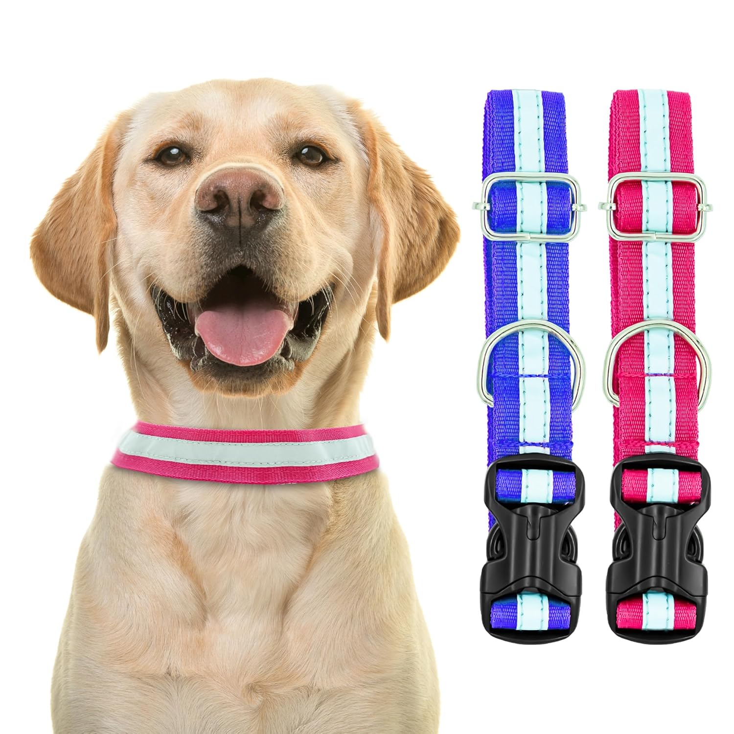 BURAQ Pets 2 Pcs Reflective Dog Collar, Feautures With Adjustable & Durable, Nylon Dog Belt, Heavy Metal D Ring & Strong Breakaway Buckle, For Dogs (Multicolor),53 cm,W_30 cm BURAQ Pets 2 Pcs Reflective Dog Collar, Feautures With Adjustable & Durable, Nylon Dog Belt, Heavy Metal D Ring & Strong Breakaway Buckle, For Dogs (Multicolor),53 cm,W_30 cm