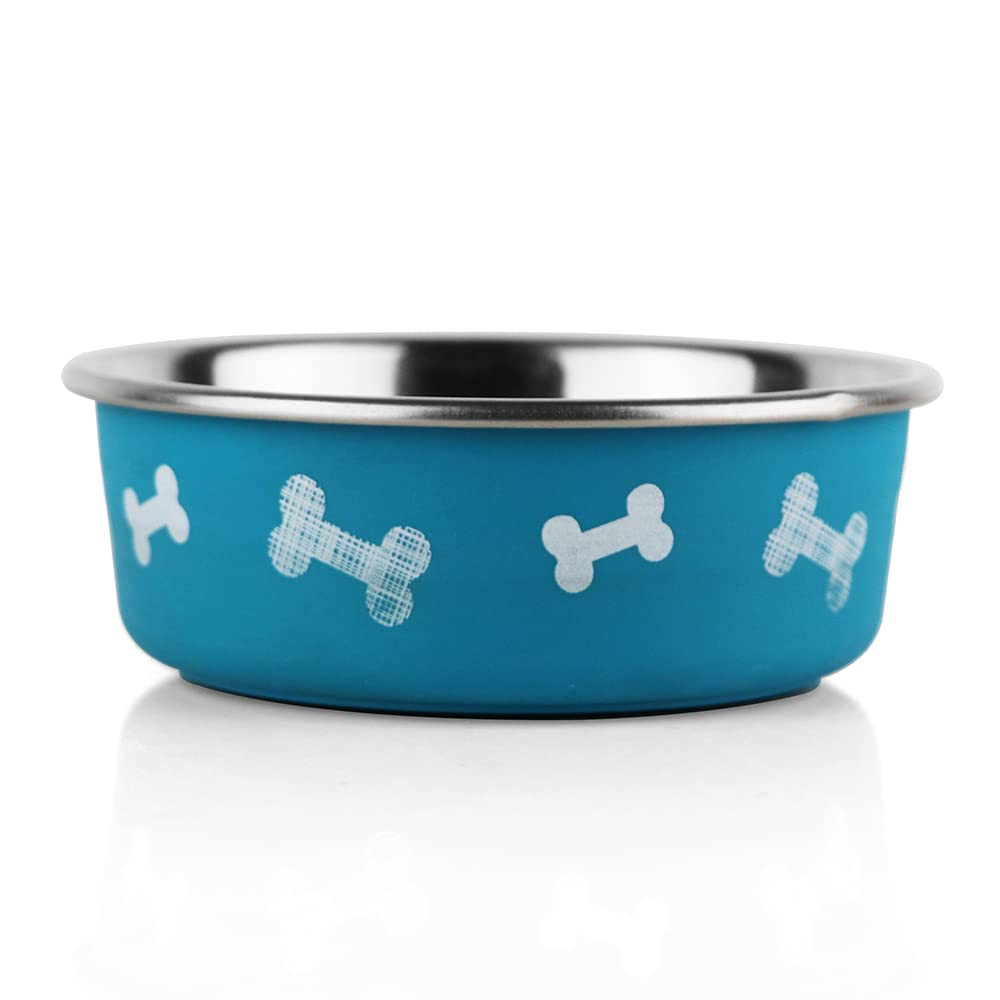 PAWPOURRI Printed Teal Blue Anti-Skid Stainless Steel Water and Food Feeding Bowl for Small Dogs, Puppies, Cats |Stainless Steel | Anti-Skid | Easy to Clean Pet Feeder (11 CM) for Small Dogs 280ml PAWPOURRI Printed Teal Blue Anti-Skid Stainless Steel Water and Food Feeding Bowl for Small Dogs, Puppies, Cats |Stainless Steel | Anti-Skid | Easy to Clean Pet Feeder (11 CM) for Small Dogs 280ml