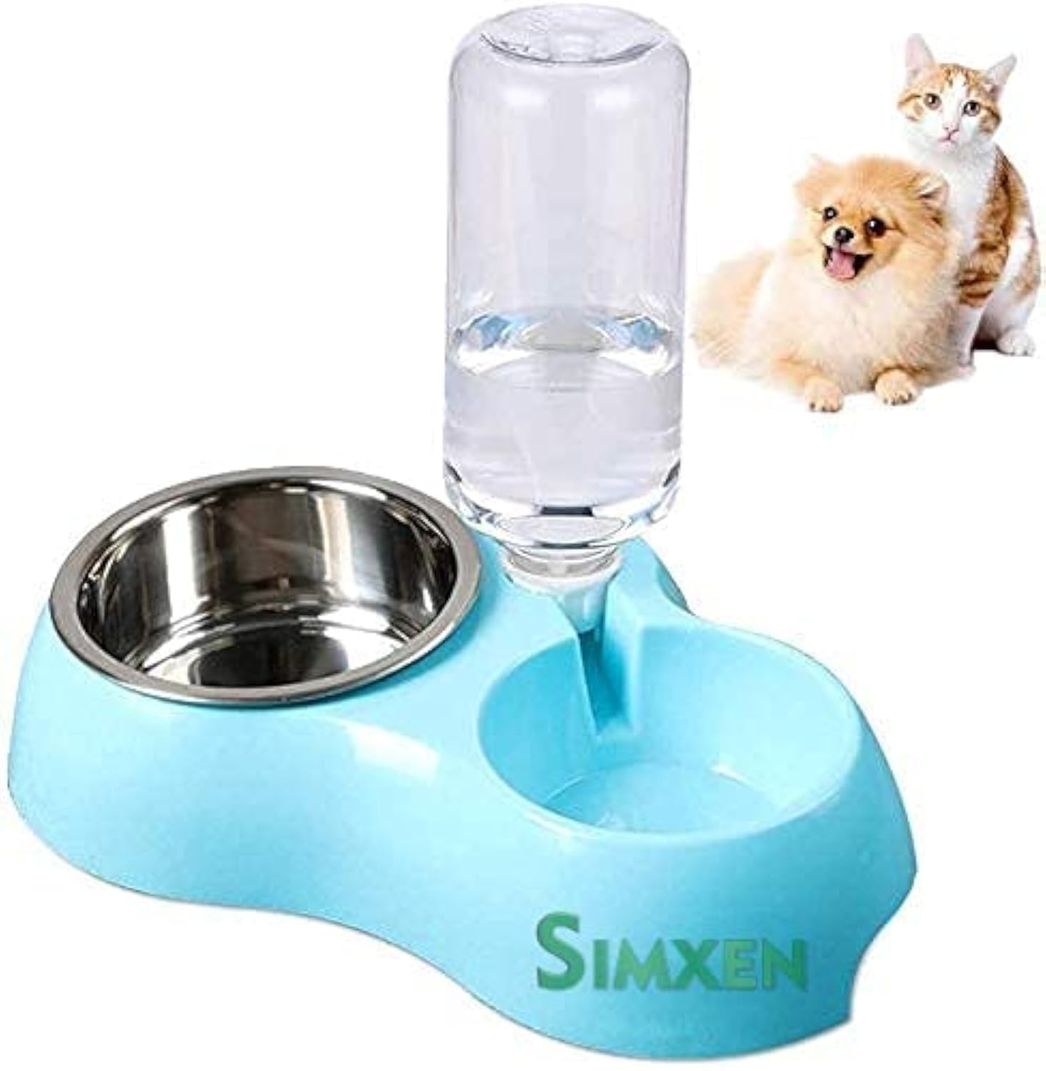 Simxen Dual Pets Bowls, Detachable Stainless Steel Bowl For Dog with Non-Slip No Spill Base, Pets Food Bowl with Automatic Water Feeder For Small Medium Dogs/Cats