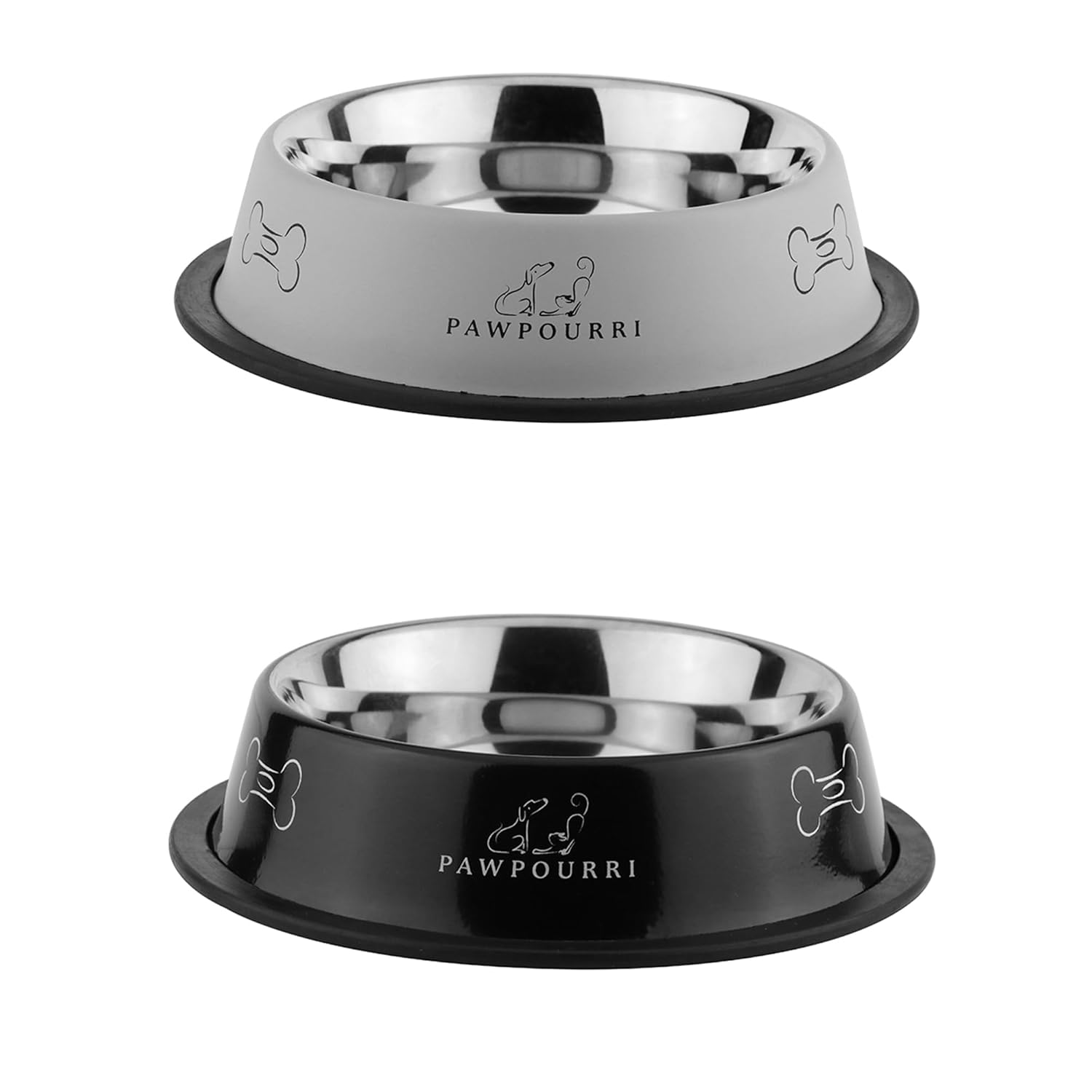 PAWPOURRI Combo of Anti-Skid Feeding Bowls for Dogs, Cats & Puppy Pet Bowl Pack 2 Stainless Steel Pet Bowl (700 ml Each, Black & White) PAWPOURRI Combo of Anti-Skid Feeding Bowls for Dogs, Cats & Puppy Pet Bowl Pack 2 Stainless Steel Pet Bowl (700 ml Each, Black & White)
