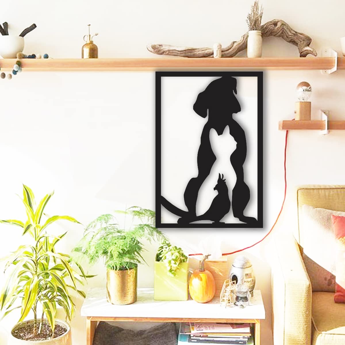 300Sparkles Dog Cat Parrot Wooden Wall Decor Hanging Frame For Home Living Room Pet House Decorative Item for Dogs Lover Friends and Family Black (Style-8)