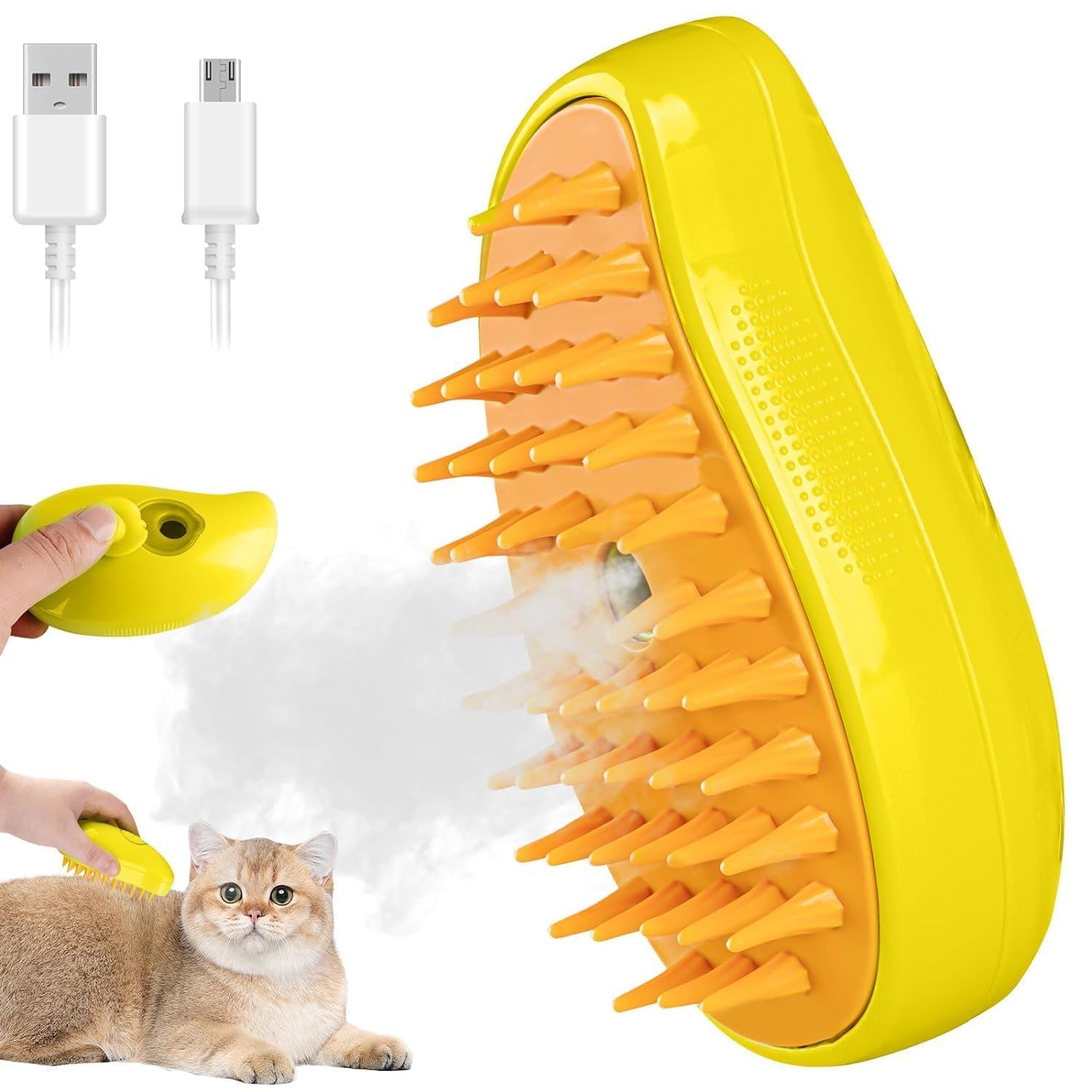 KRIVAZ Cat Steam Brush, Dog Steam Brush, 3 In 1 Steamy Pet Brush, Steaming Pet Hair Brush, Pet Grooming Brush for Cats, Steam Brush for Cats and Dogs (Steam Brush)