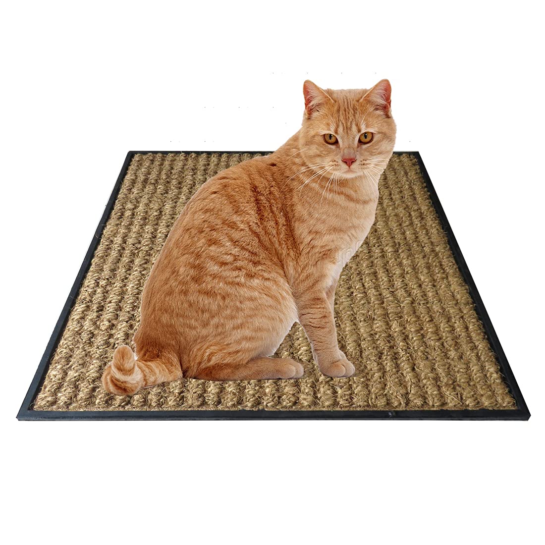 Atmah Natural Coir Cat Scratcher Mat Scratch Pad with Rubber Backing for Cat Grinding Claws Horizontal Cat Floor Scratching Pad Rug