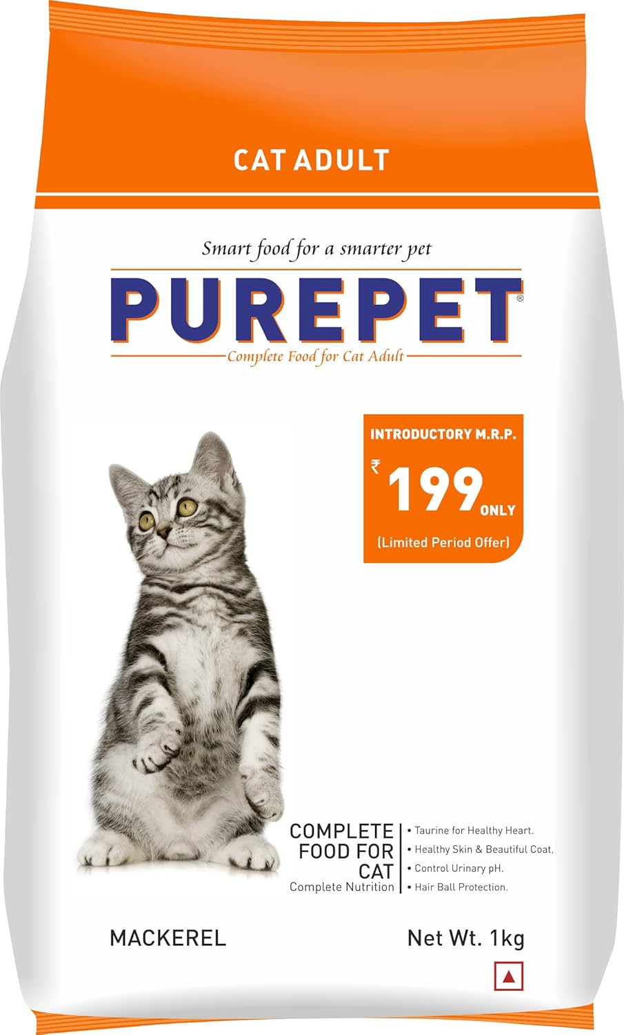 Purepet Adult Dry Cat Food Mackerel Flavour, 1 kg Pack