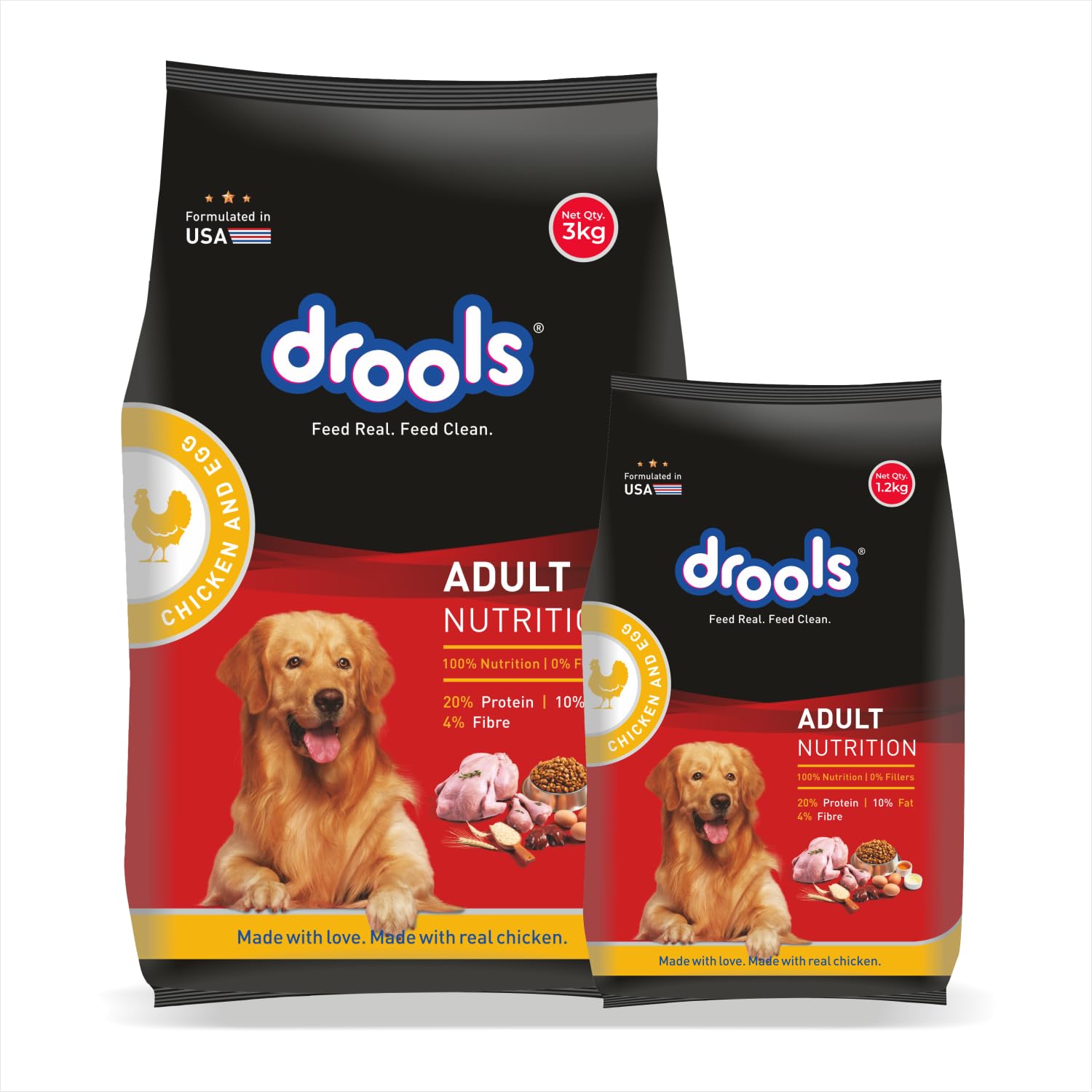 Drools Adult Dry Dog Food Chicken and Egg, 3kg with Free 1.2kg, Total 4.2 kg Pack