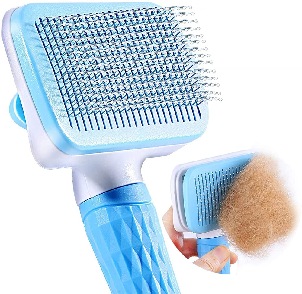 Qpets® Slicker Dog Comb, Dog Hair Brush Pet Grooming Brush, Pet Massaging Brush Use to Clean Loose Fur & Dirt Great for Dogs and Cats with Short Medium Long Hair – Blue