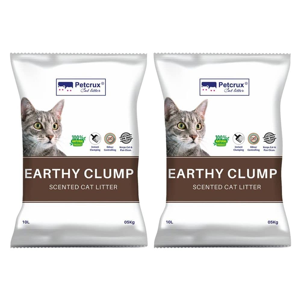 PetCrux Earthy Clump Cat Litter | Natural Bentonite Clay | Lavender Scented| Superior Odour Control | 99.9% Dust Free Scoopable (for Multiple Cats), 10kg Total – 2 Packs of 5kg