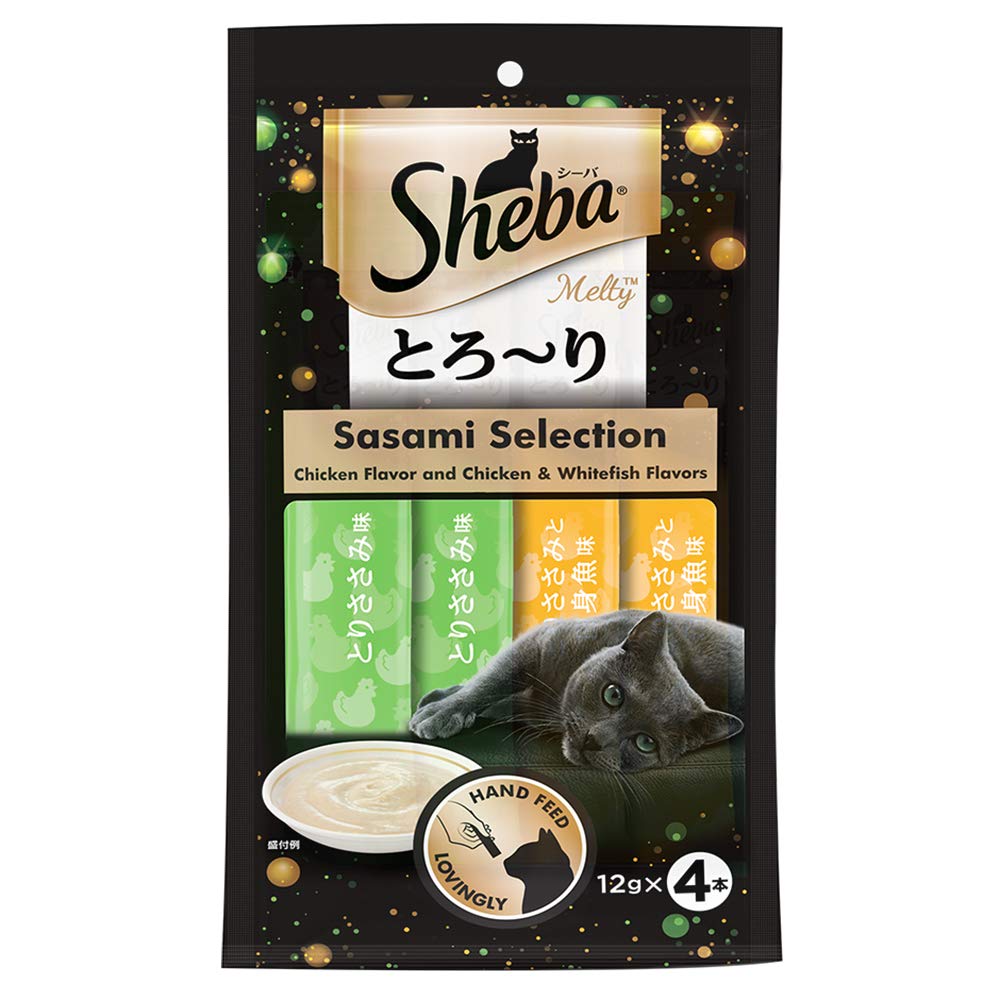 Sheba Melty Premium Lickable Creamy Cat Treats, Sasami Selection, Chicken Flavour and Chicken & Whitefish Flavours, 48 g, Lickable Creamy Treats, Ideal for Bonding, Adult