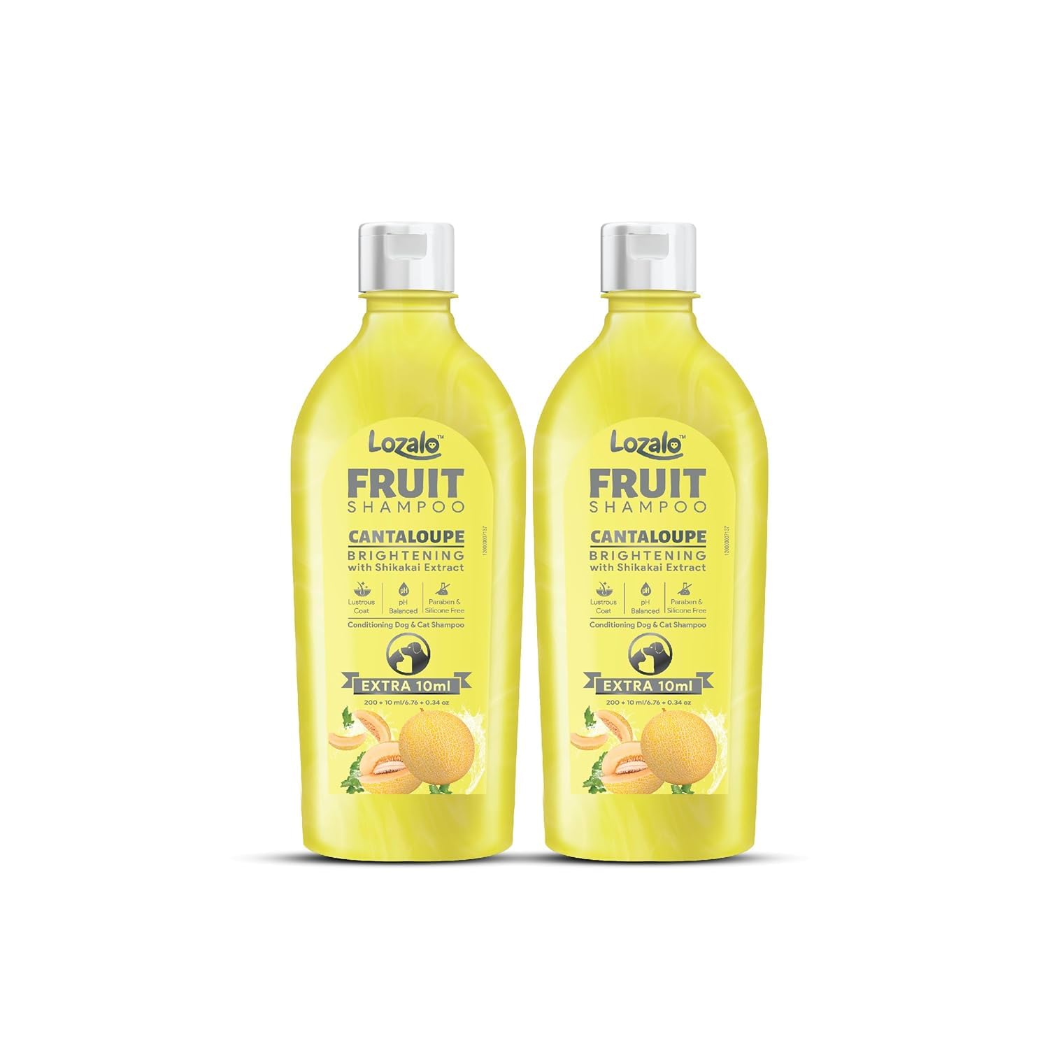 Lozalo Brightening Fruit Pet Shampoo 400 ml, Combo Pack of 2x200ml, Cantaloupe | pH Balanced, Paraben Free Conditioning Shampoo for Dogs & Cats of All Breeds | with Shikakai Extract
