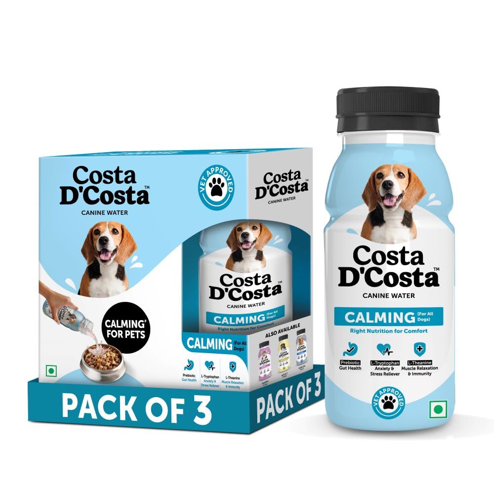 Costa D’Costa Calming Liquid for Dogs (Pack of 250ml x 3), Add to Dog Food for Nutrition & Hydration, Anxiety & Stress Reliever, Human Grade, for Dogs of All Ages