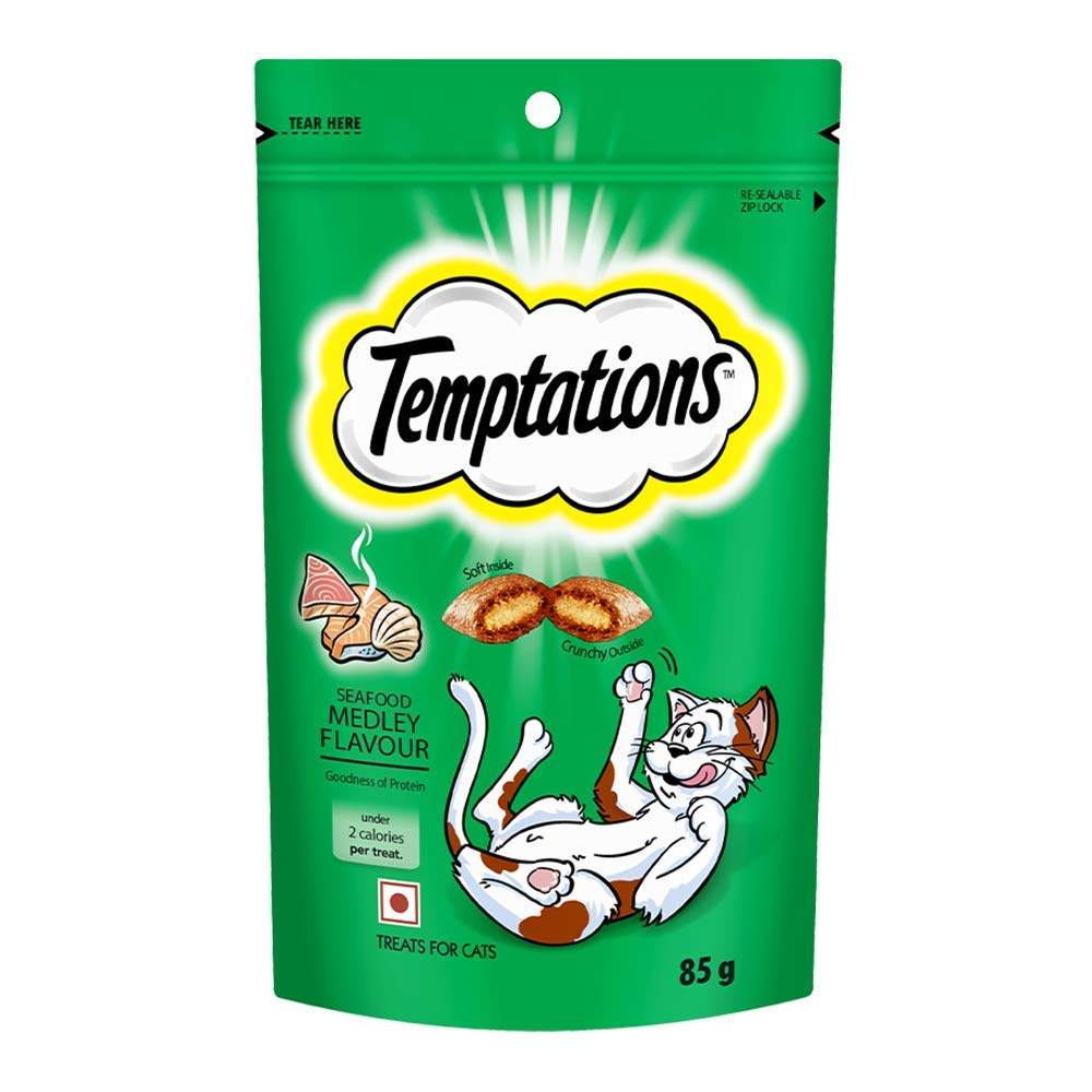 Temptations Cat Treat, Seafood Medley Flavour – 85 G, Chunk, Adult,Pack of 1