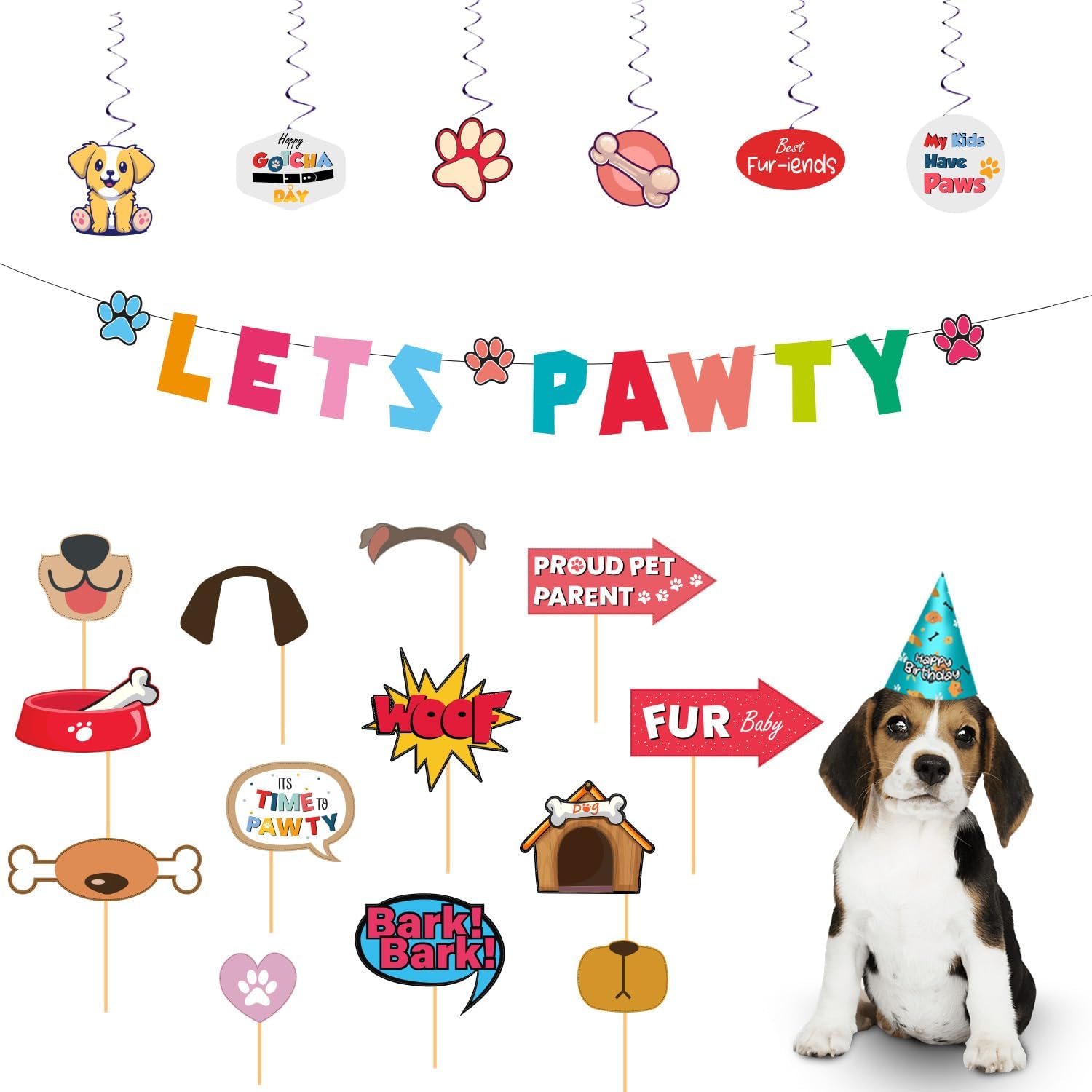 Party Propz Dog Birthday Decorations – 21 Pcs Pet Birthday Decoration Items | Dog Party Hat | Dog Birthday Cap | Dog Party Swirls | Dog Birthday Props | Lets Pawty Banner (Cardstock) Party Propz Dog Birthday Decorations – 21 Pcs Pet Birthday Decoration Items | Dog Party Hat | Dog Birthday Cap | Dog Party Swirls | Dog Birthday Props | Lets Pawty Banner (Cardstock)