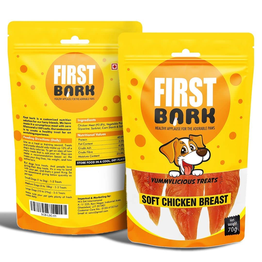 FirstBark Dog Treats – High Protein Dog Treats for Adult Dogs, Small Dogs & Puppies | Dog Treats for Puppies | Puppy Treats for Training | Human Grade Chicken Jerky, Soft Chicken Breast (70gX2)