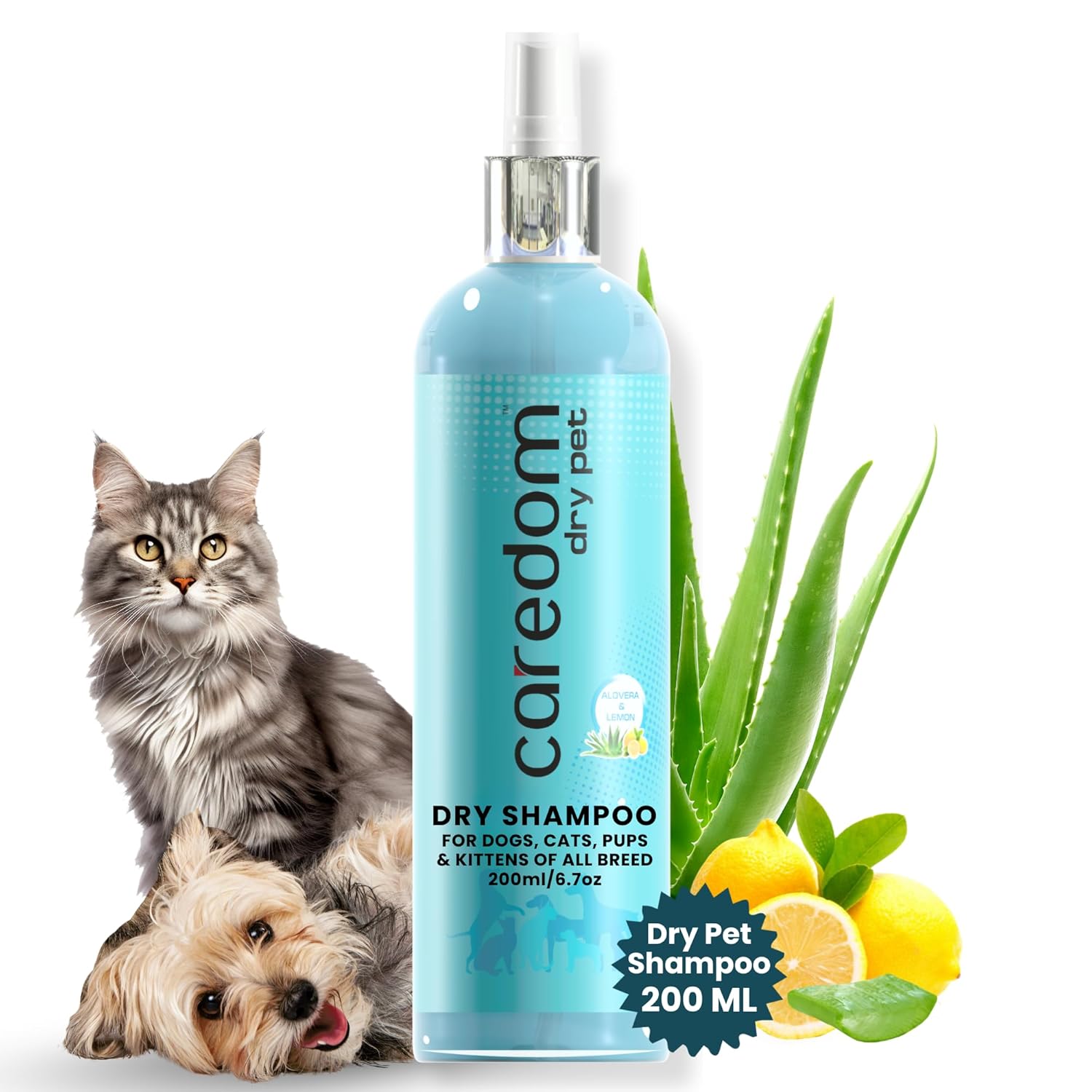 Caredom Dry Pet Dog Shampoo & Cat Dry Shampoo for Water Free Bath | Dry Shampoo Spray with Aloe Vera & Lemon Extracts | Dog&Cat Shampoo for Soothing,Cleansing & Prevents Itching | Pet Shampoo (200ml) Caredom Dry Pet Dog Shampoo & Cat Dry Shampoo for Water Free Bath | Dry Shampoo Spray with Aloe Vera & Lemon Extracts | Dog&Cat Shampoo for Soothing,Cleansing & Prevents Itching | Pet Shampoo (200ml)