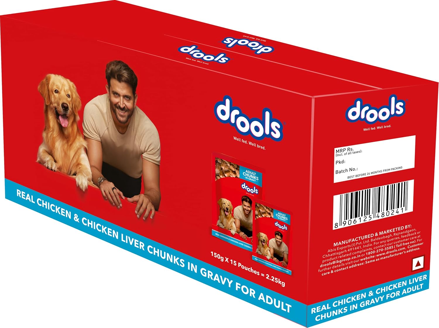Drools Adult Wet Dog Food, Real Chicken and Chicken Liver Chunks in Gravy,2.25 Kg (150g x 15) Pack of 15