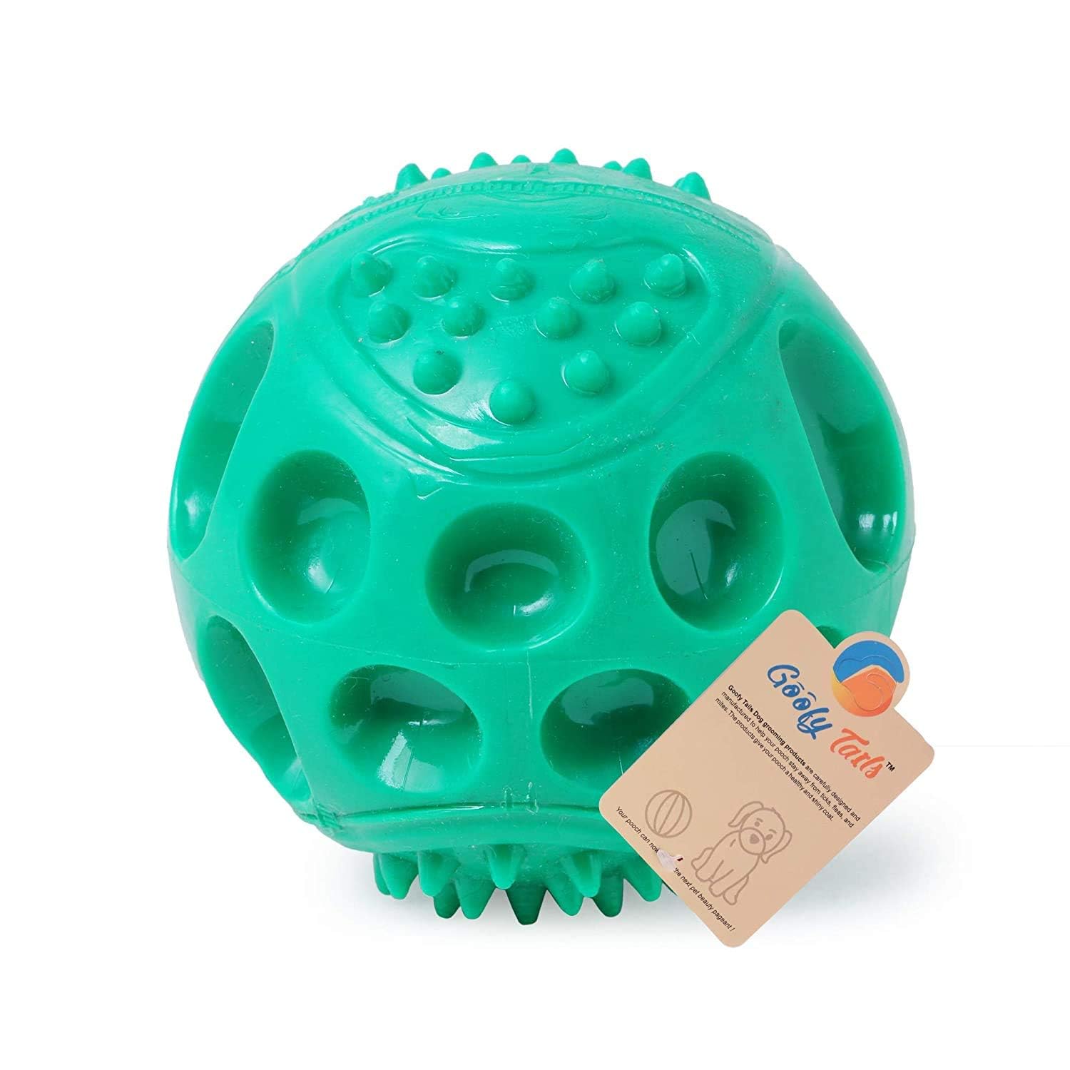 Goofy Tails Hard Squeaky Rubber Chew Ball (Blue/Green) Dog Toy